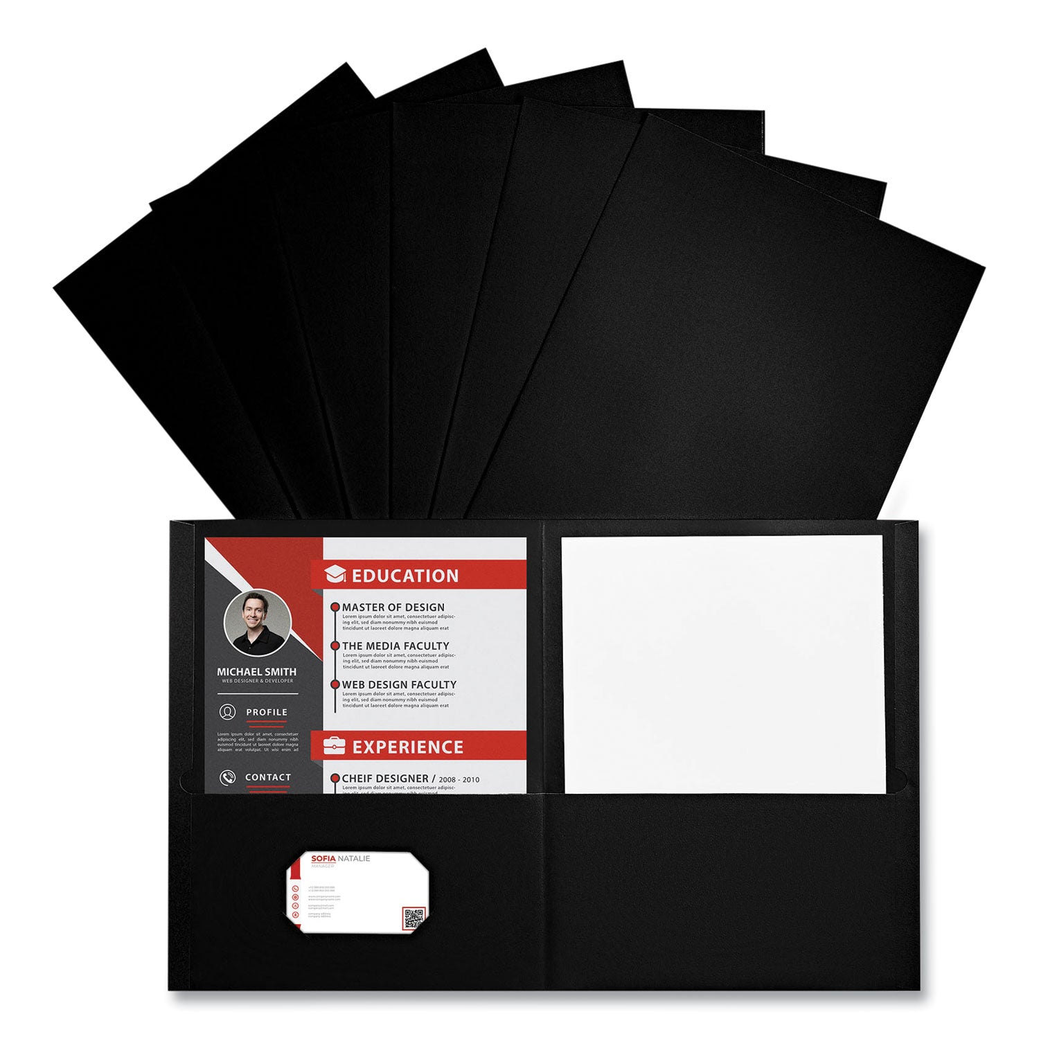 Universal® Two-Pocket Portfolio, Embossed Leather Grain Paper, 11 x 8.5, Black, 25/Box