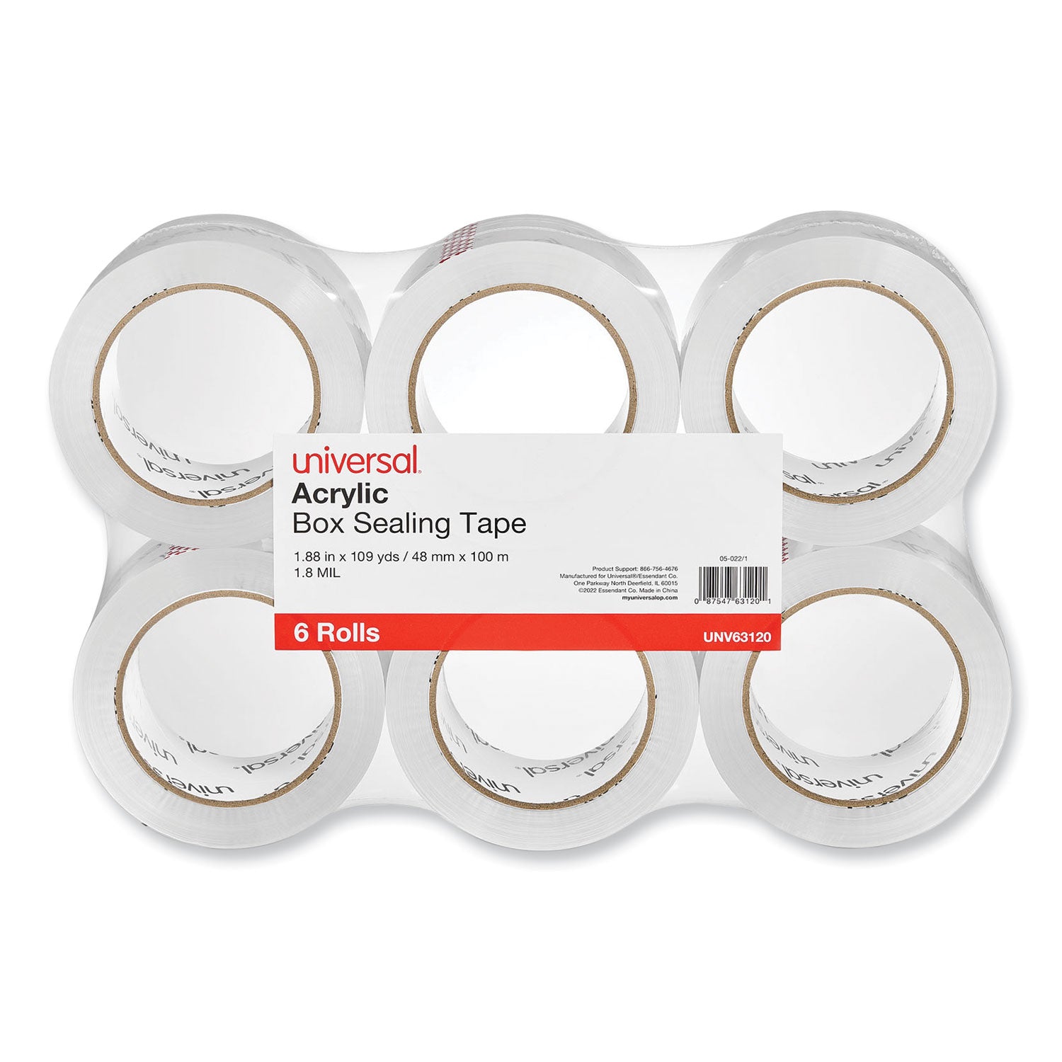 Deluxe General-Purpose Acrylic Box Sealing Tape, 1.7 mil, 3" Core, 1.88" x 109 yds, Clear, 6/Pack