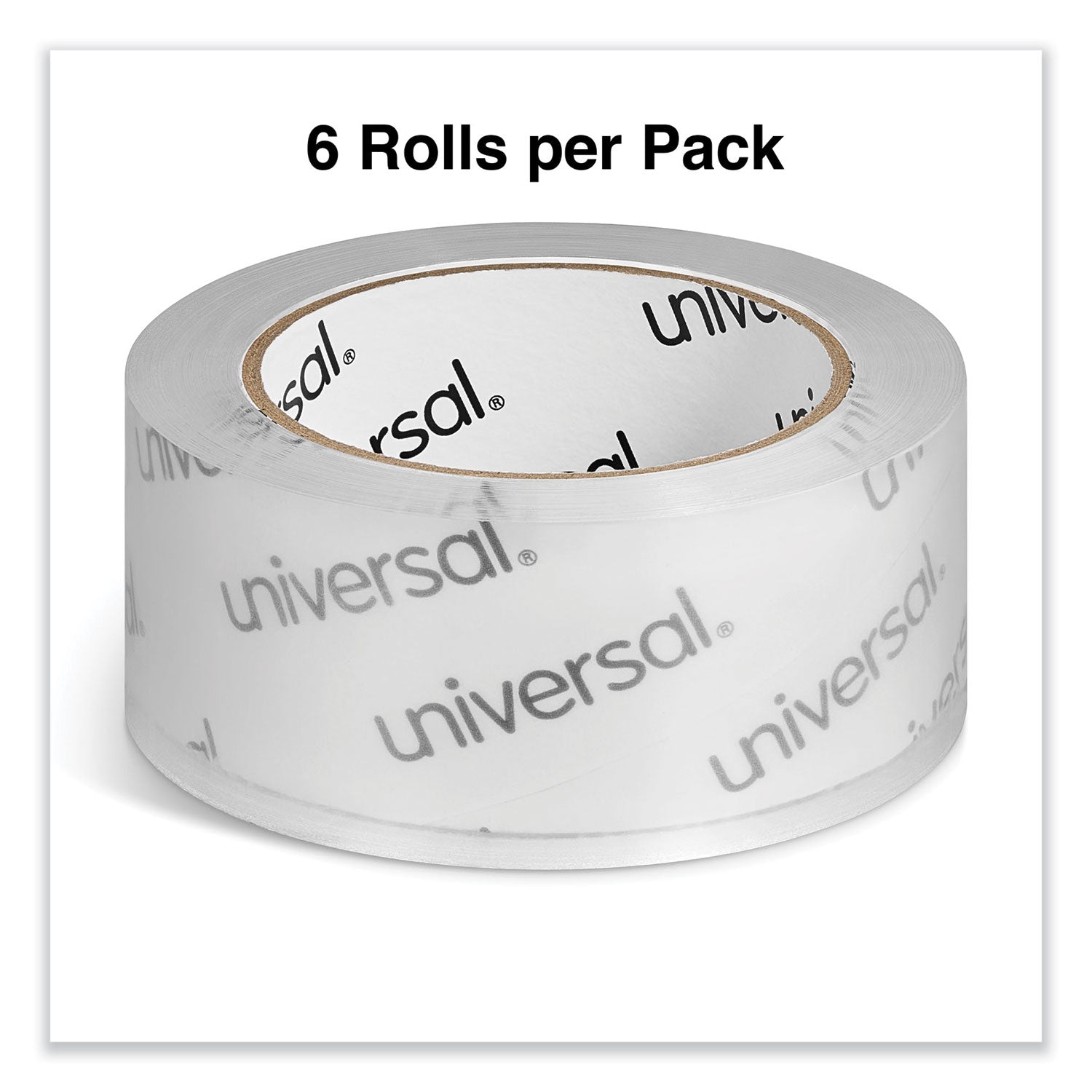 Universal® Deluxe General-Purpose Acrylic Box Sealing Tape, 1.7 mil, 3" Core, 1.88" x 109 yds, Clear, 6/Pack