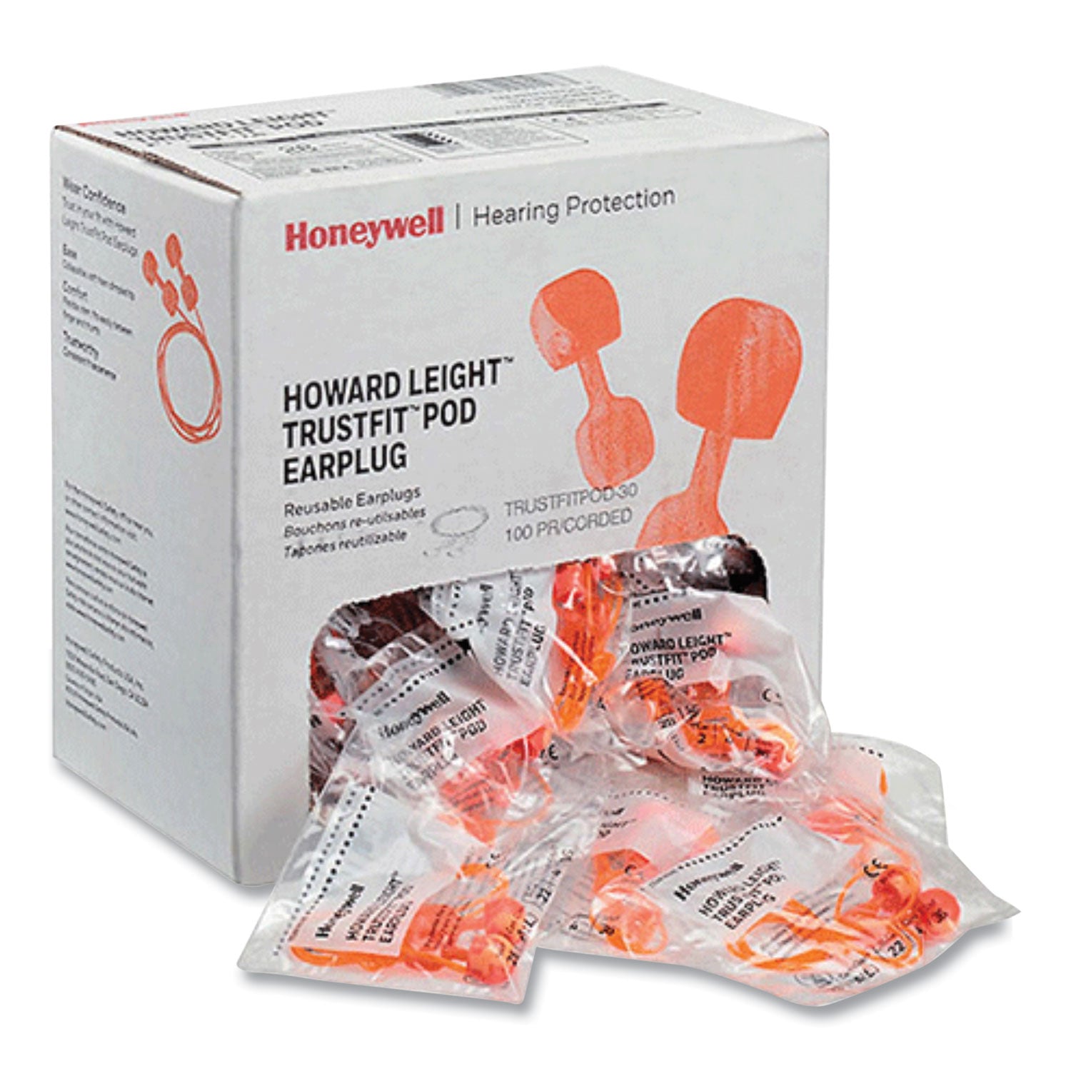 Howard Leight® by Honeywell TrustFit Pod Corded Reusable Foam Earplugs, One Size Fits Most, 28 dB NRR, Orange, 1,000/Carton