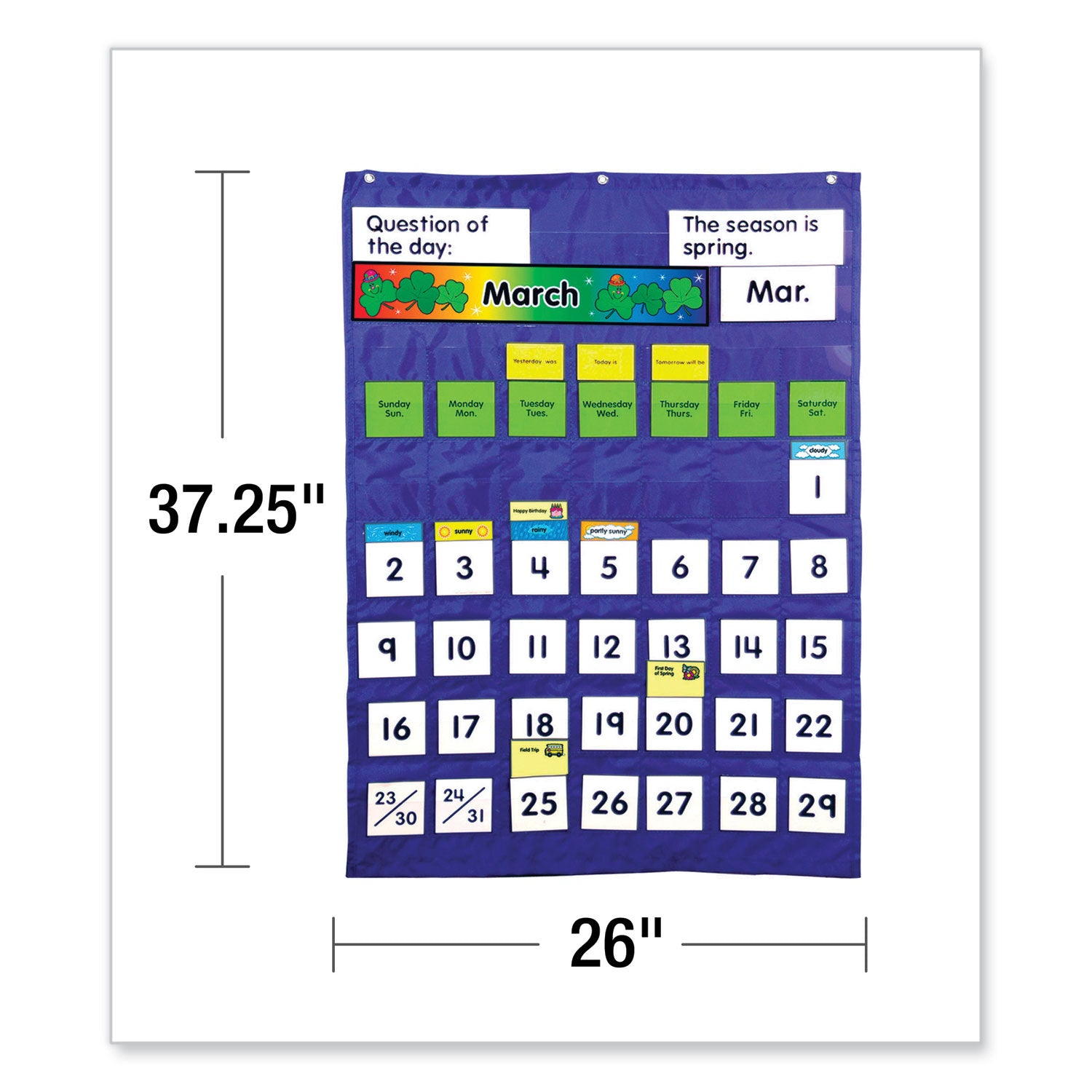 Carson-Dellosa Education Complete Calendar and Weather Pocket Chart, 51 Pockets, 26 x 37.25, Blue