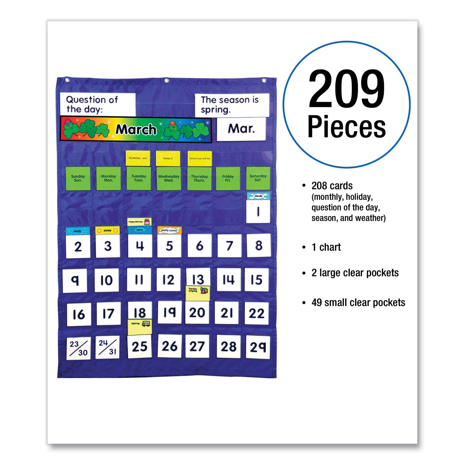 Carson-Dellosa Education Complete Calendar and Weather Pocket Chart, 51 Pockets, 26 x 37.25, Blue