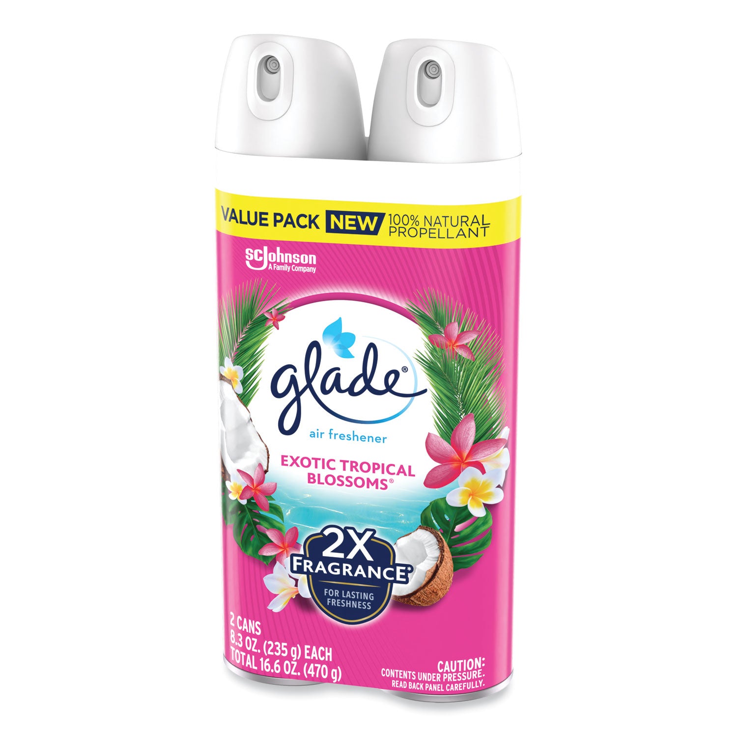 Glade® Air Freshener, Tropical Blossoms Scent, 8.3 oz, 2/Pack, 3 Packs/Carton