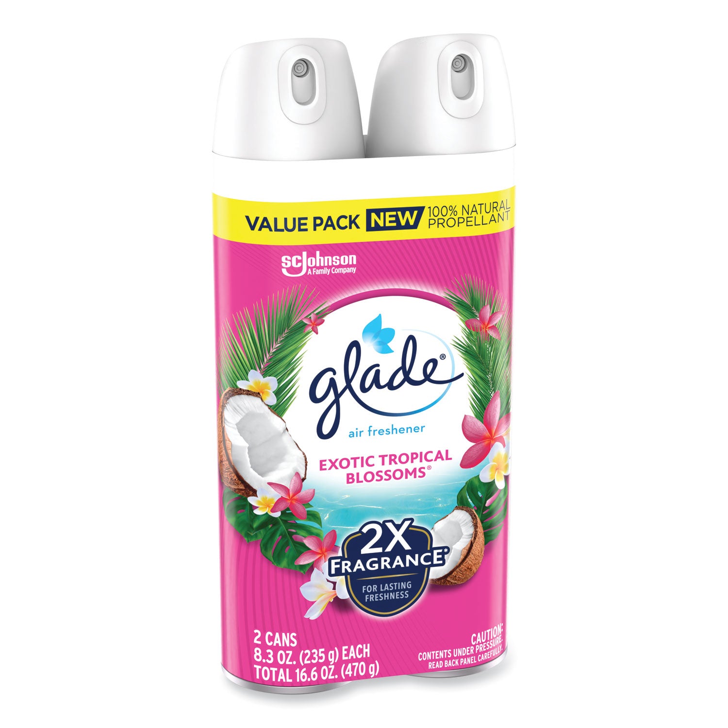 Glade® Air Freshener, Tropical Blossoms Scent, 8.3 oz, 2/Pack, 3 Packs/Carton