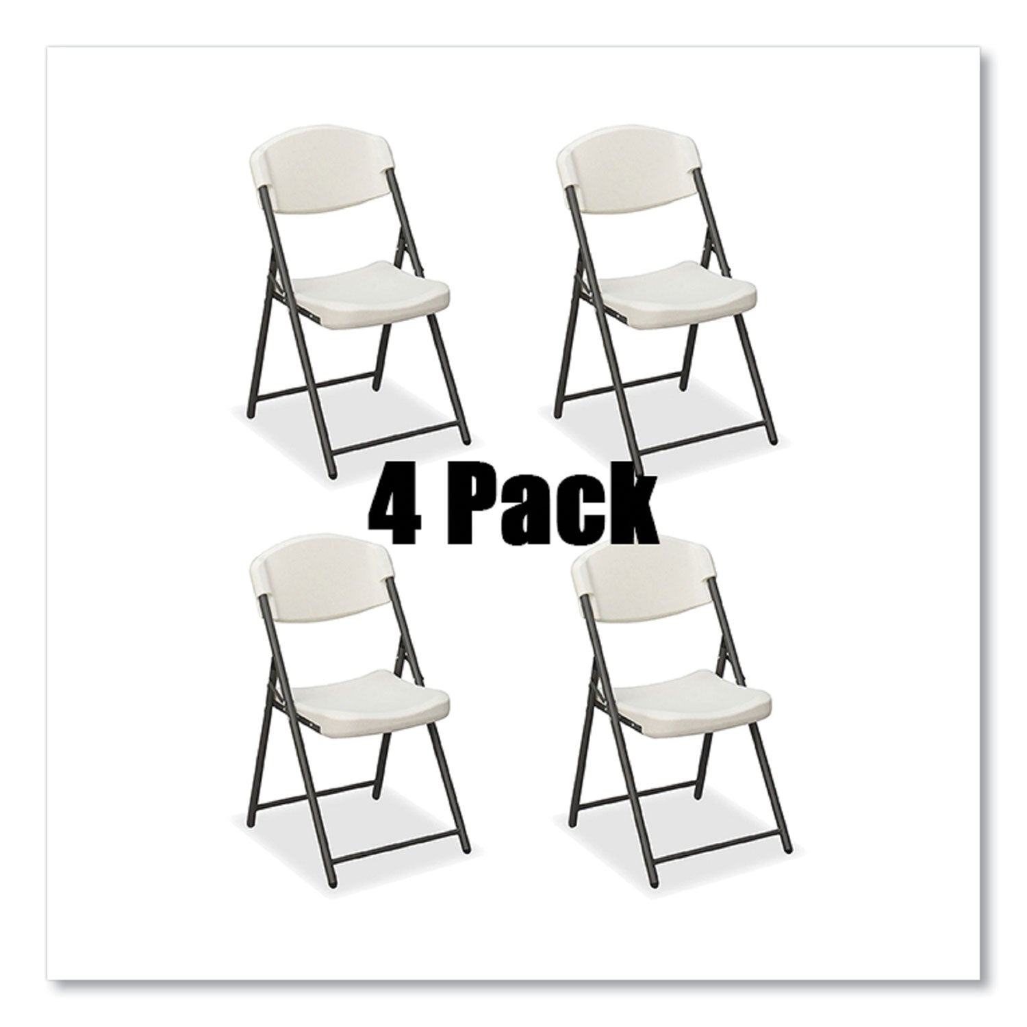 Iceberg Rough n Ready Commercial Folding Chair, Supports Up to 350lb, 18" Seat Height, Platinum Granite Seat/Back, Black Base, 4/Pack