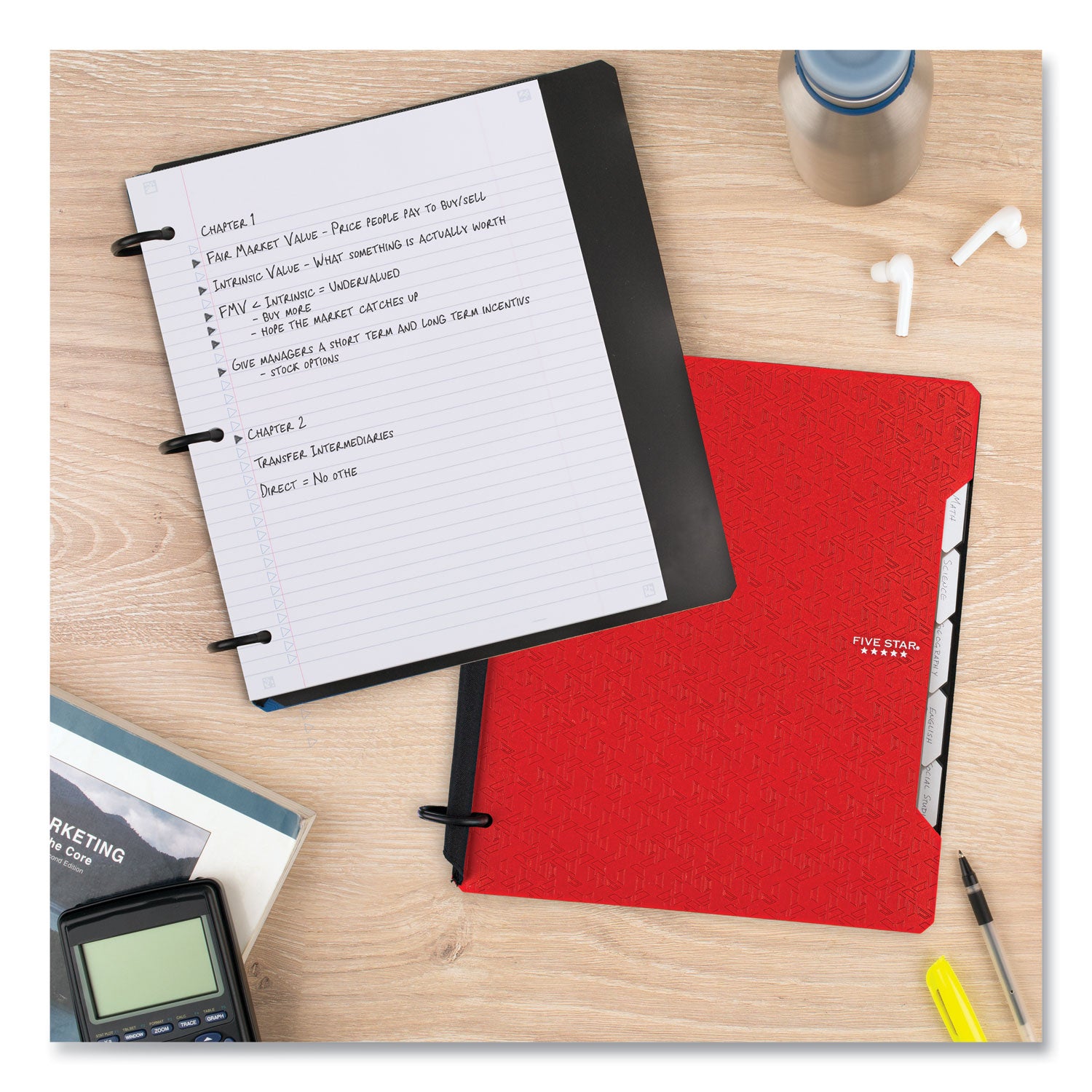 Five Star® FLEX Notebinder, 5-Subject, Medium/College Rule, Randomly Assorted Cover Colors, (60) 11" x 8.5 Sheets