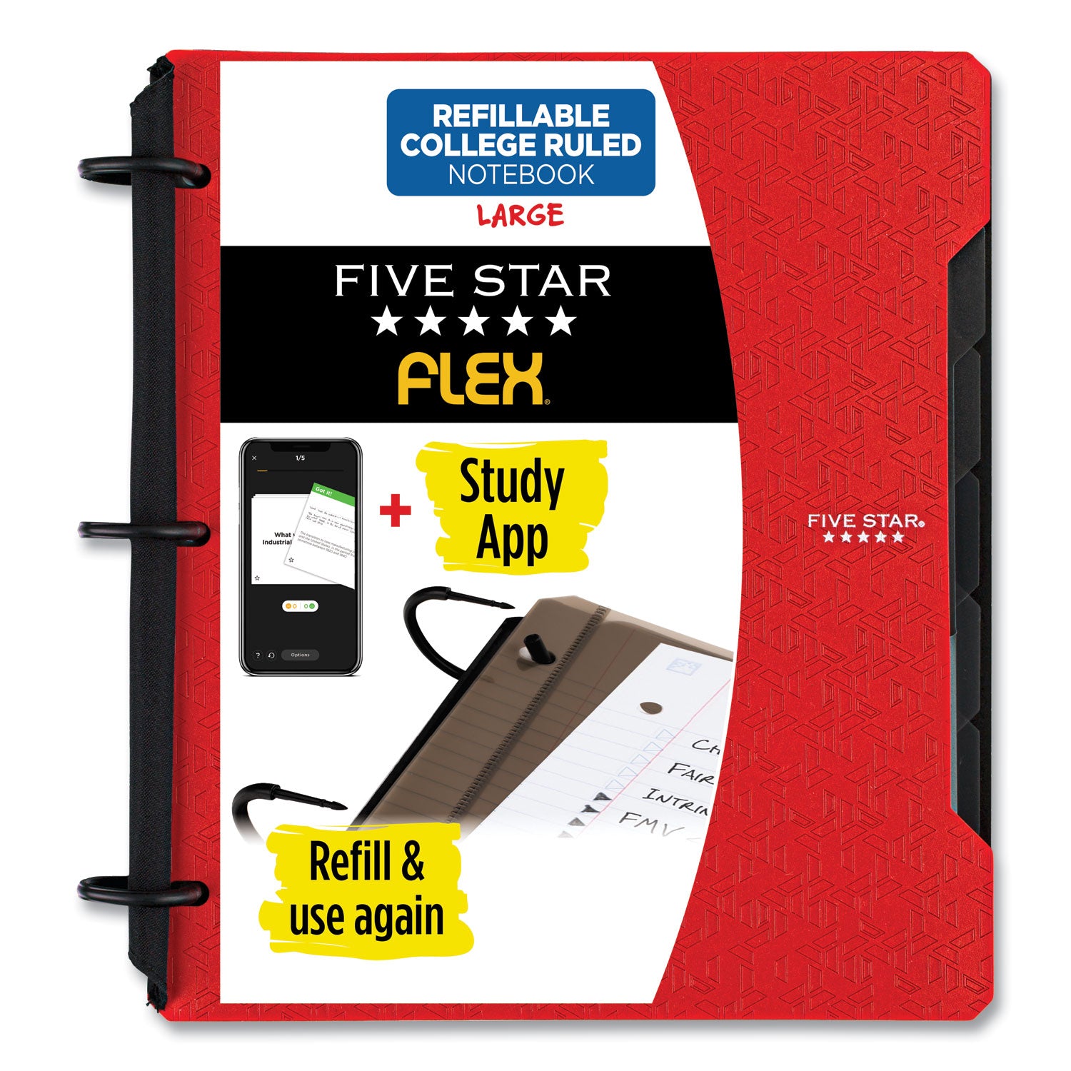 Five Star® FLEX Notebinder, 5-Subject, Medium/College Rule, Randomly Assorted Cover Colors, (60) 11" x 8.5 Sheets