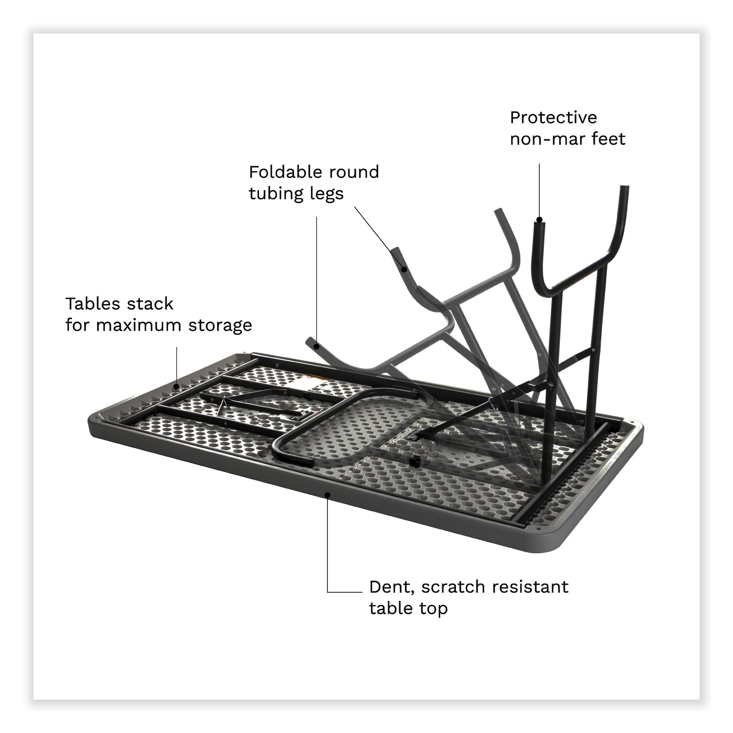 Iceberg IndestrucTable Commercial Folding Table, Rectangular, 48" x 24" x 29", Charcoal Top, Charcoal Base/Legs