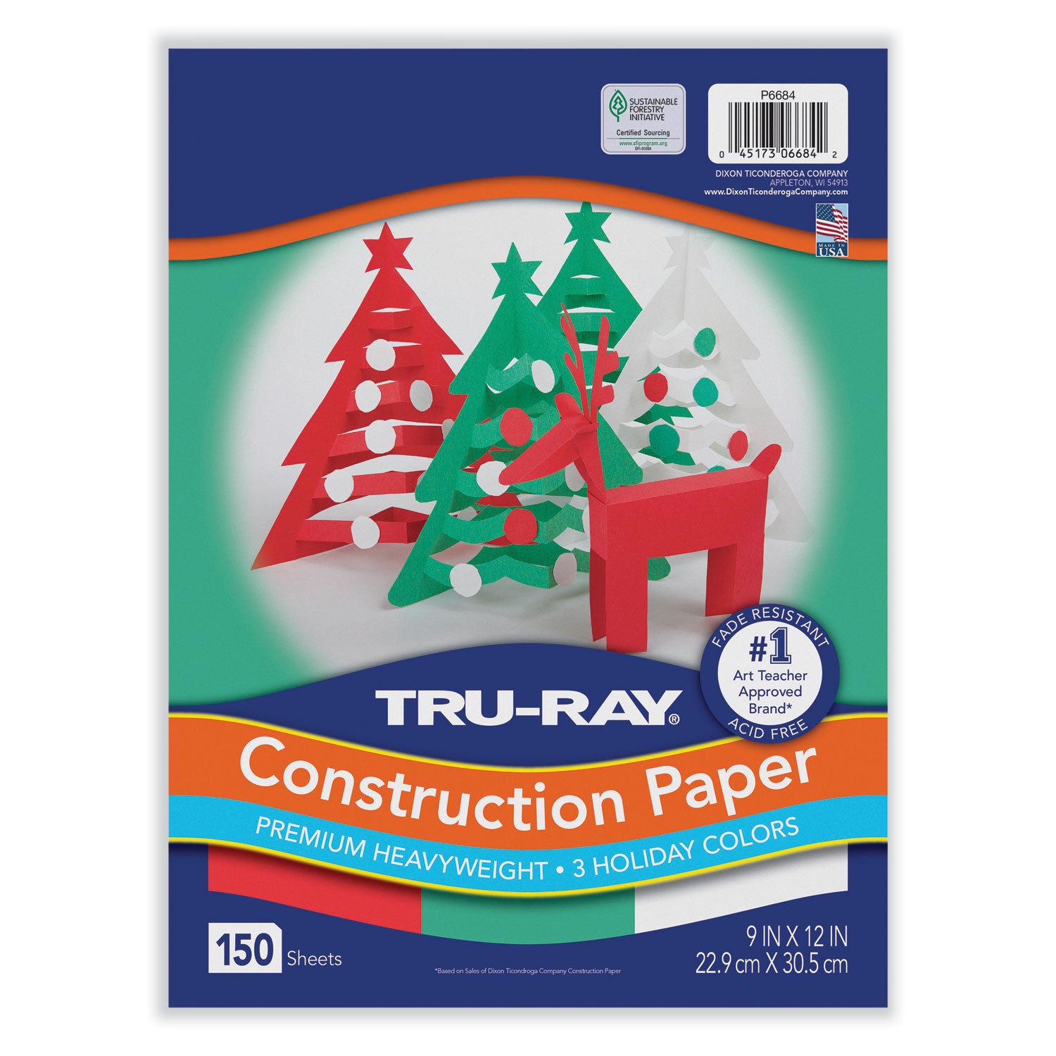 Tru-Ray Construction Paper, 70 lb Text Weight, 9 x 12, Assorted Holiday Colors, 150/Pack