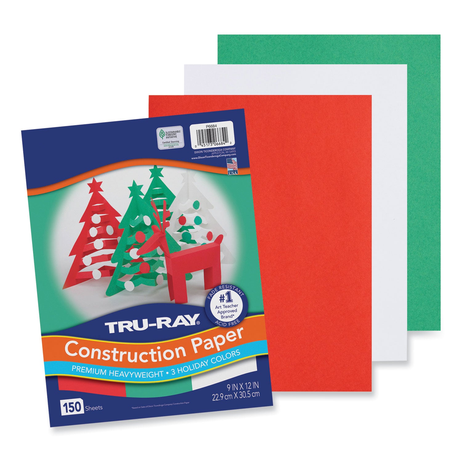 Pacon® Tru-Ray Construction Paper, 70 lb Text Weight, 9 x 12, Assorted Holiday Colors, 150/Pack