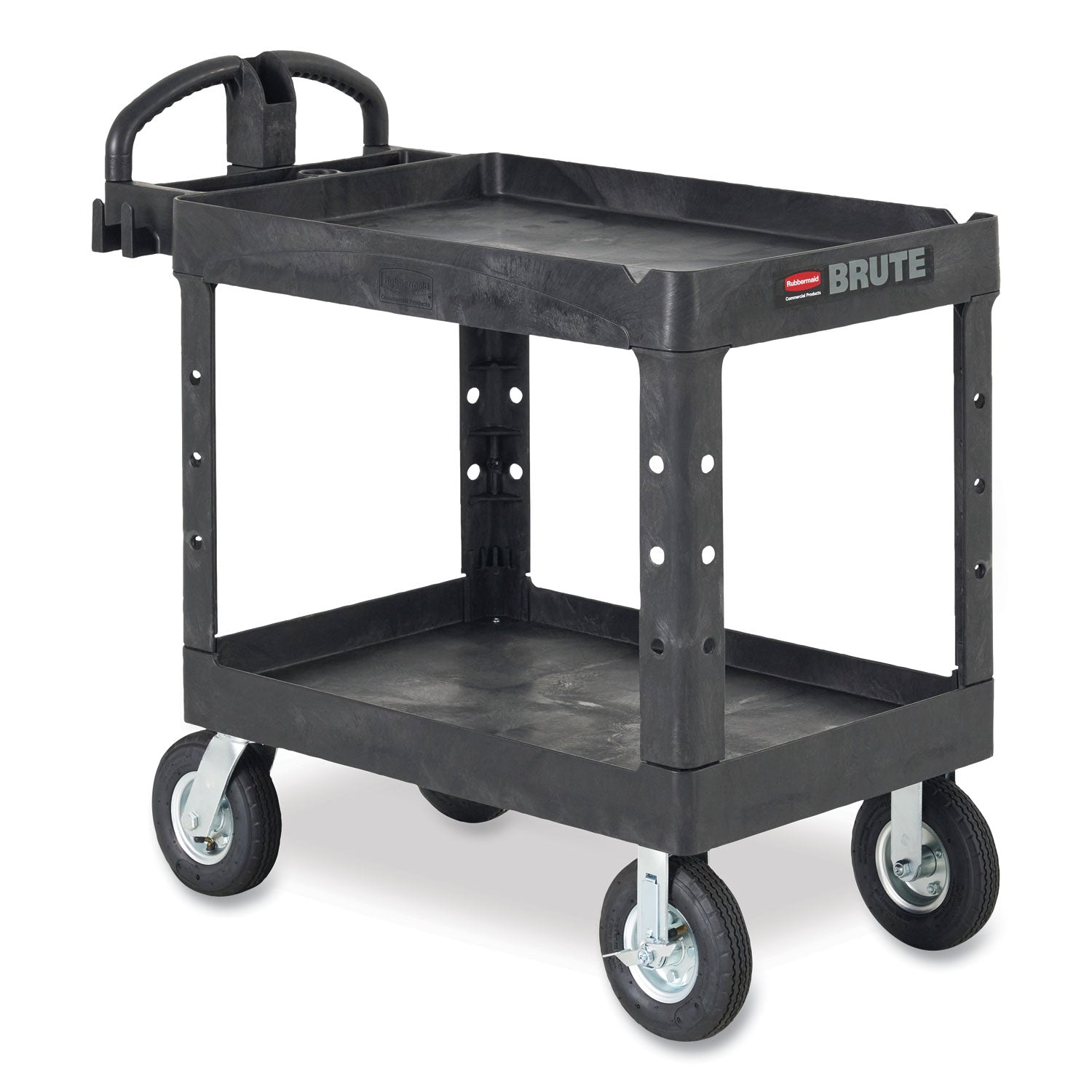 Rubbermaid® Commercial BRUTE Heavy-Duty Utility Cart with Lipped Shelves, Plastic, 2 Shelves, 750 lb Capacity, 26" x 55" x 33.25", Black