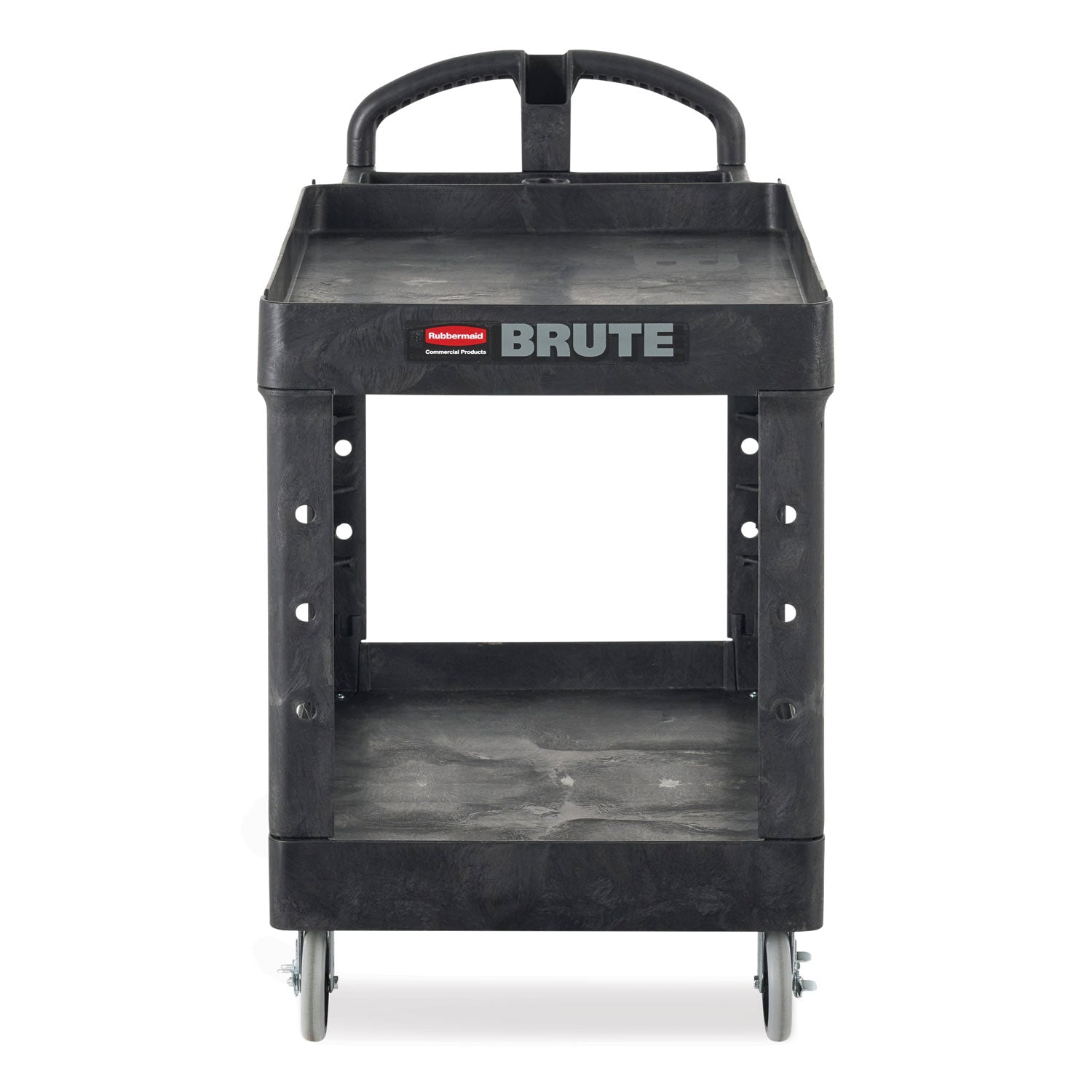 BRUTE Heavy-Duty Utility Cart with Lipped Shelves, Plastic, 2 Shelves, 500 lb Capacity, 25.9" x 45.2" x 32.2", Black