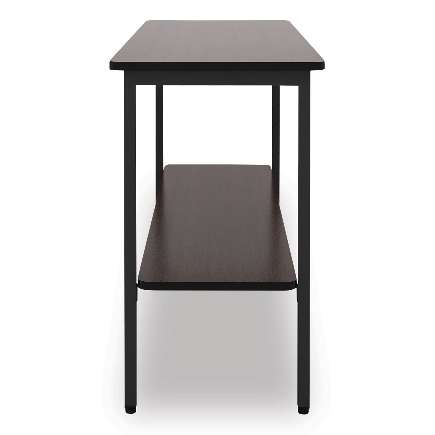 Iceberg OfficeWorks One-Shelf Utility Table, Rectangular, 47.25" x 17.7" x 29.5", Walnut Top, Black Base/Legs