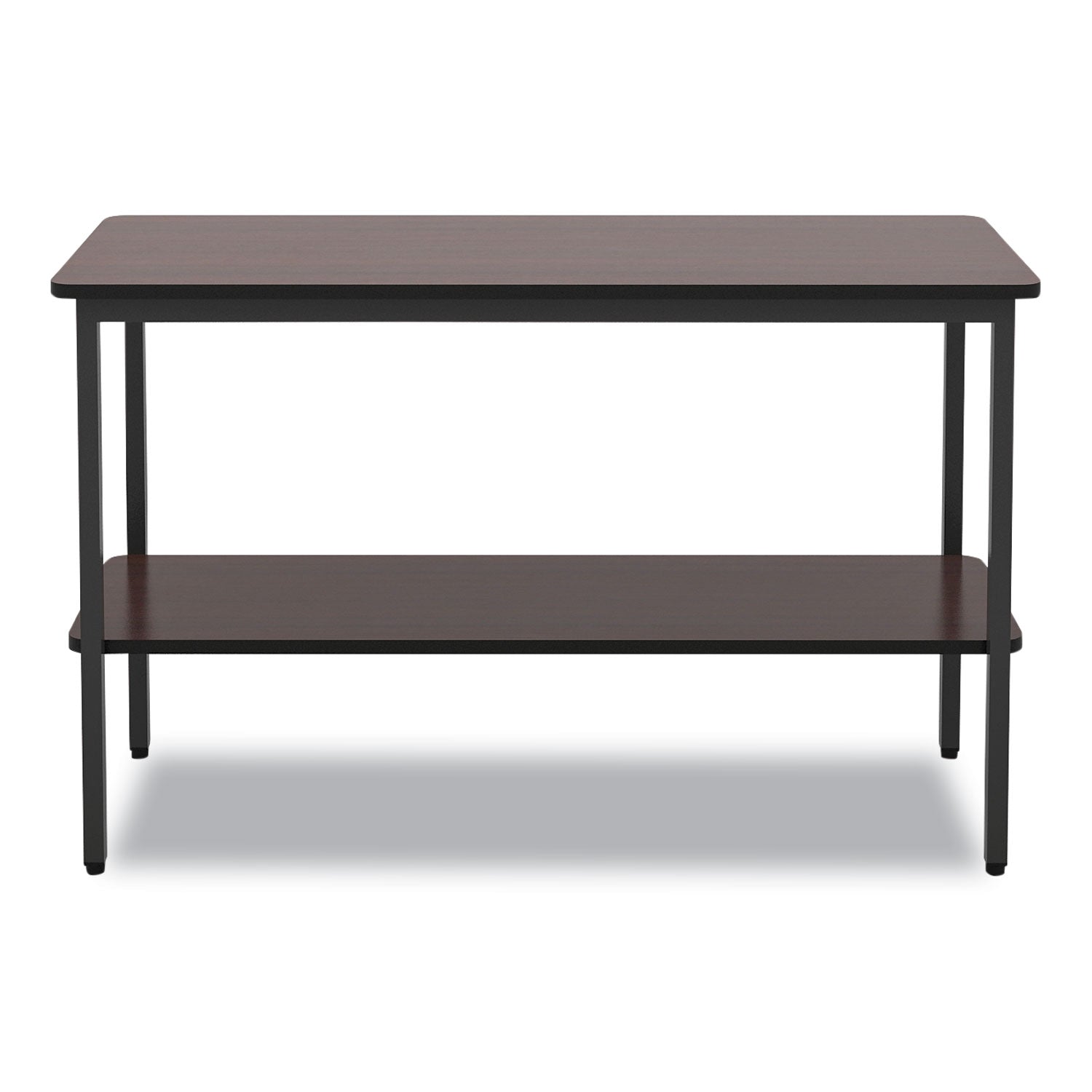 Iceberg OfficeWorks One-Shelf Utility Table, Rectangular, 47.25" x 17.7" x 29.5", Walnut Top, Black Base/Legs