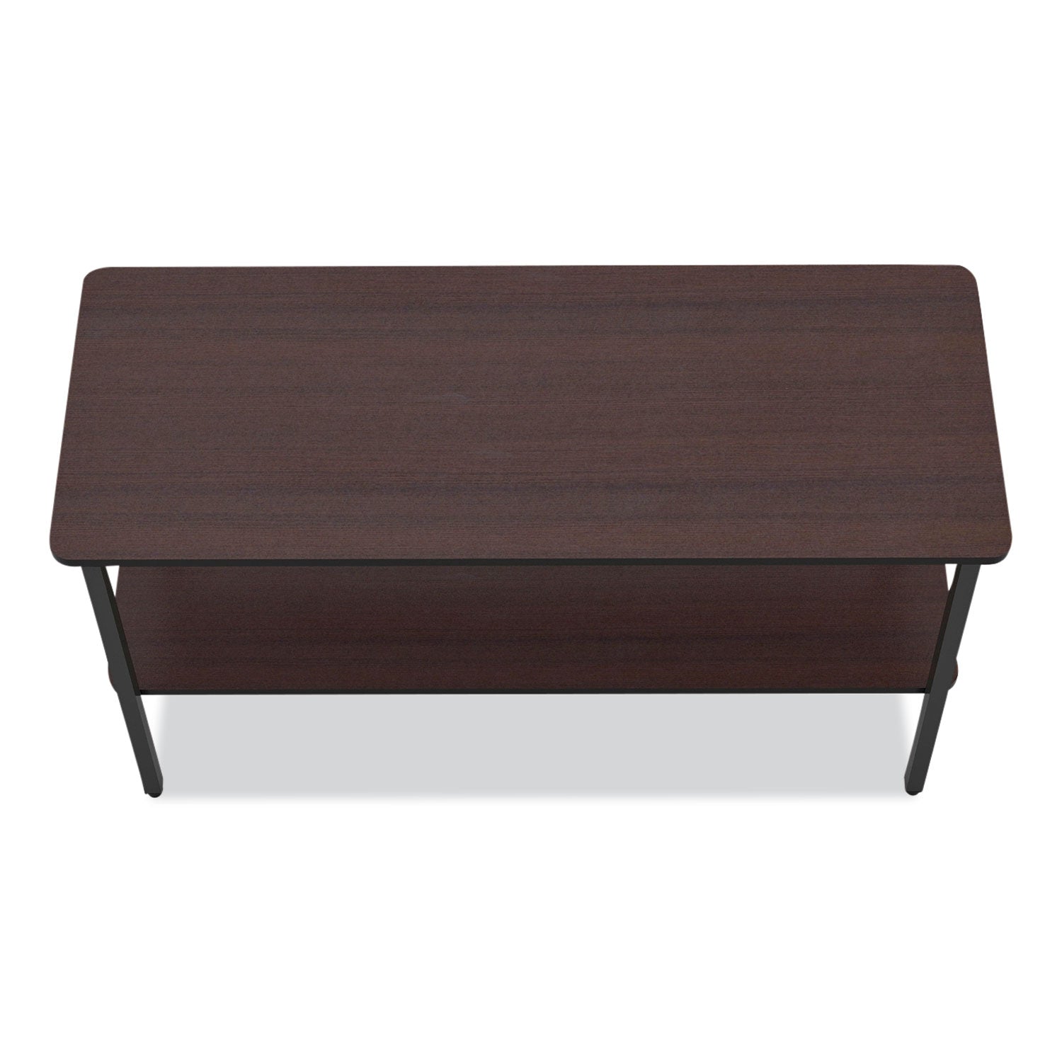 Iceberg OfficeWorks One-Shelf Utility Table, Rectangular, 47.25" x 17.7" x 29.5", Walnut Top, Black Base/Legs