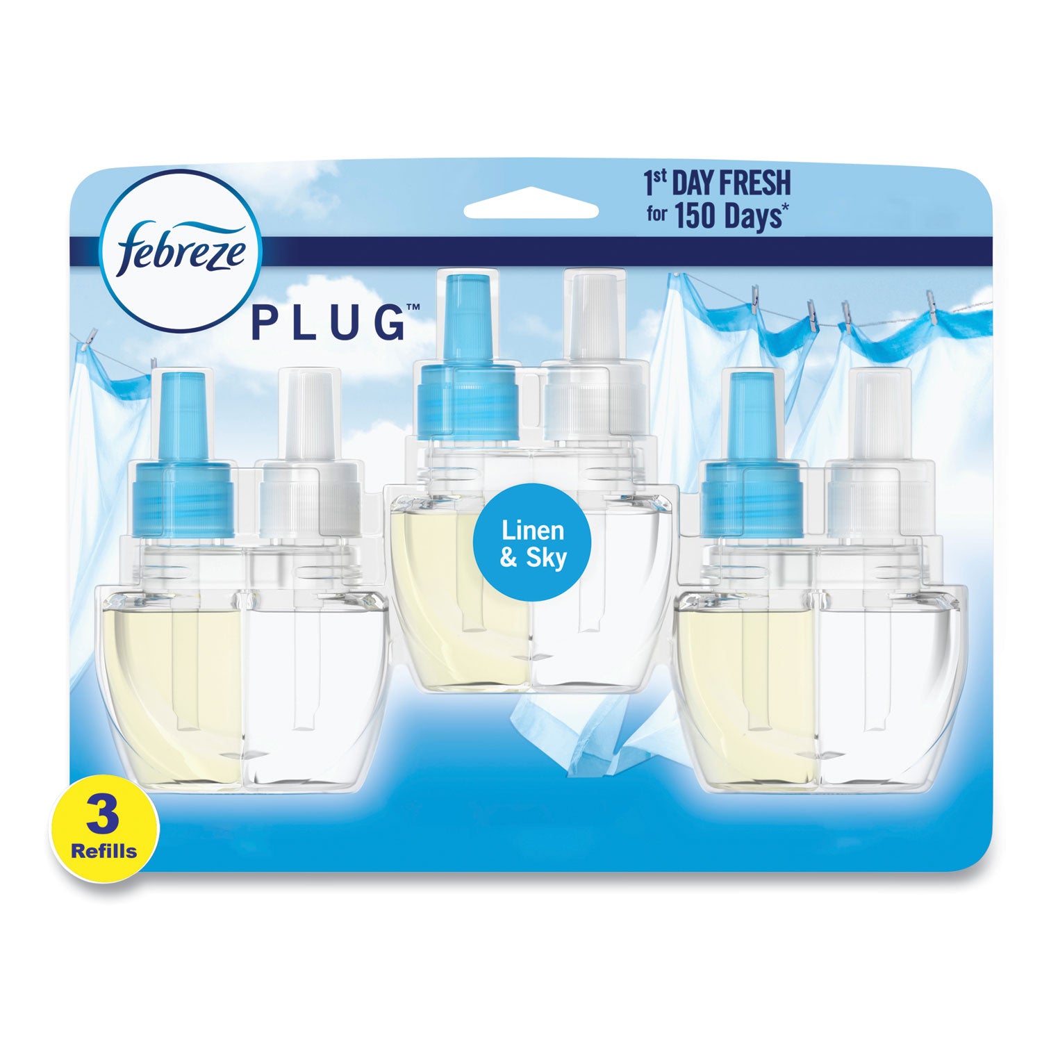 PLUG Air Freshener Refills, Linen and Sky, 2.63 oz, 3/Pack, 3 Packs/Carton