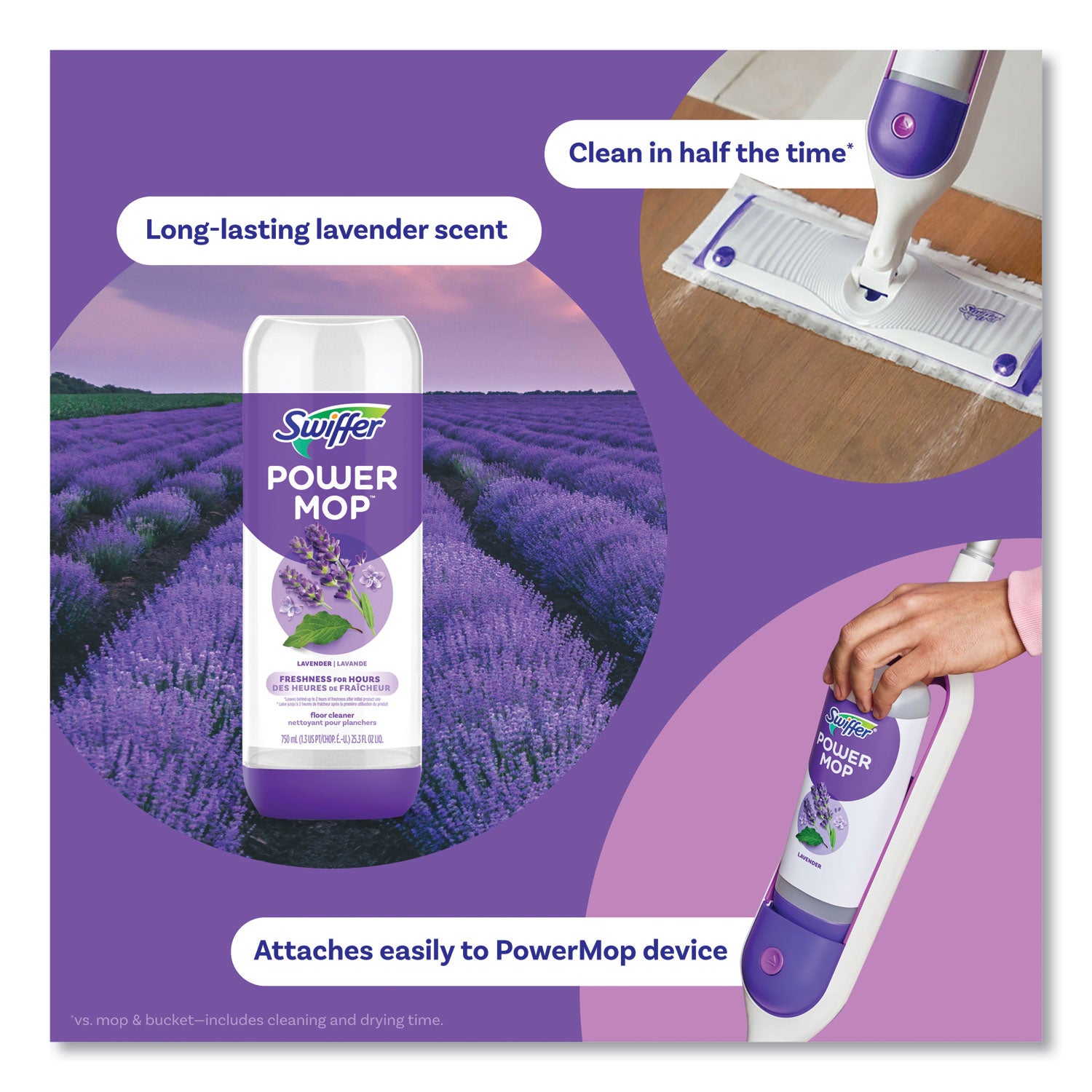 Swiffer® PowerMop Refill Cleaning Solution, Lavender Scent, 25.3 oz Refill Bottle, 6/Carton