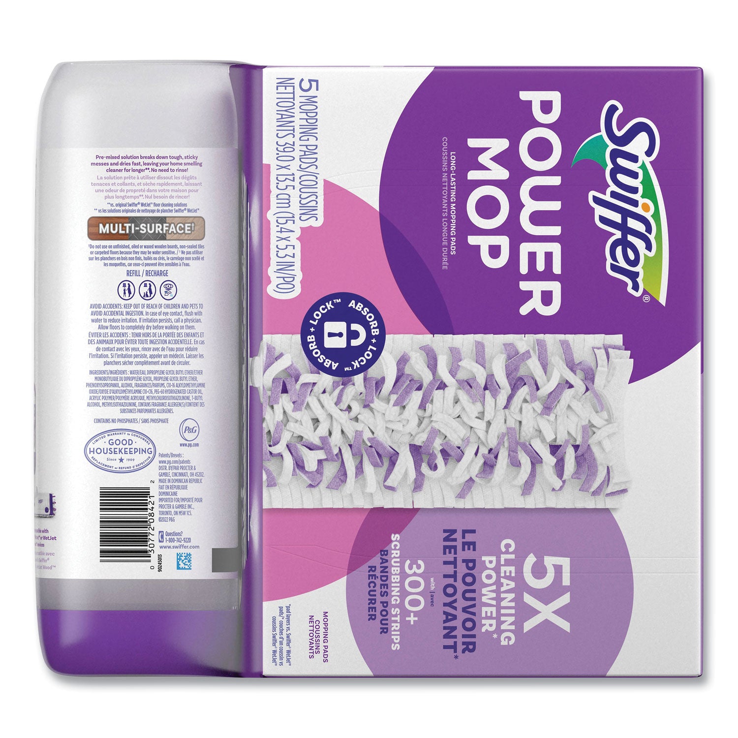 Swiffer® PowerMop Cleaning Solution and Pads Refill Pack, Lavender, 25.3 oz Bottle and 5 Pads per Pack, 4 Packs/Carton