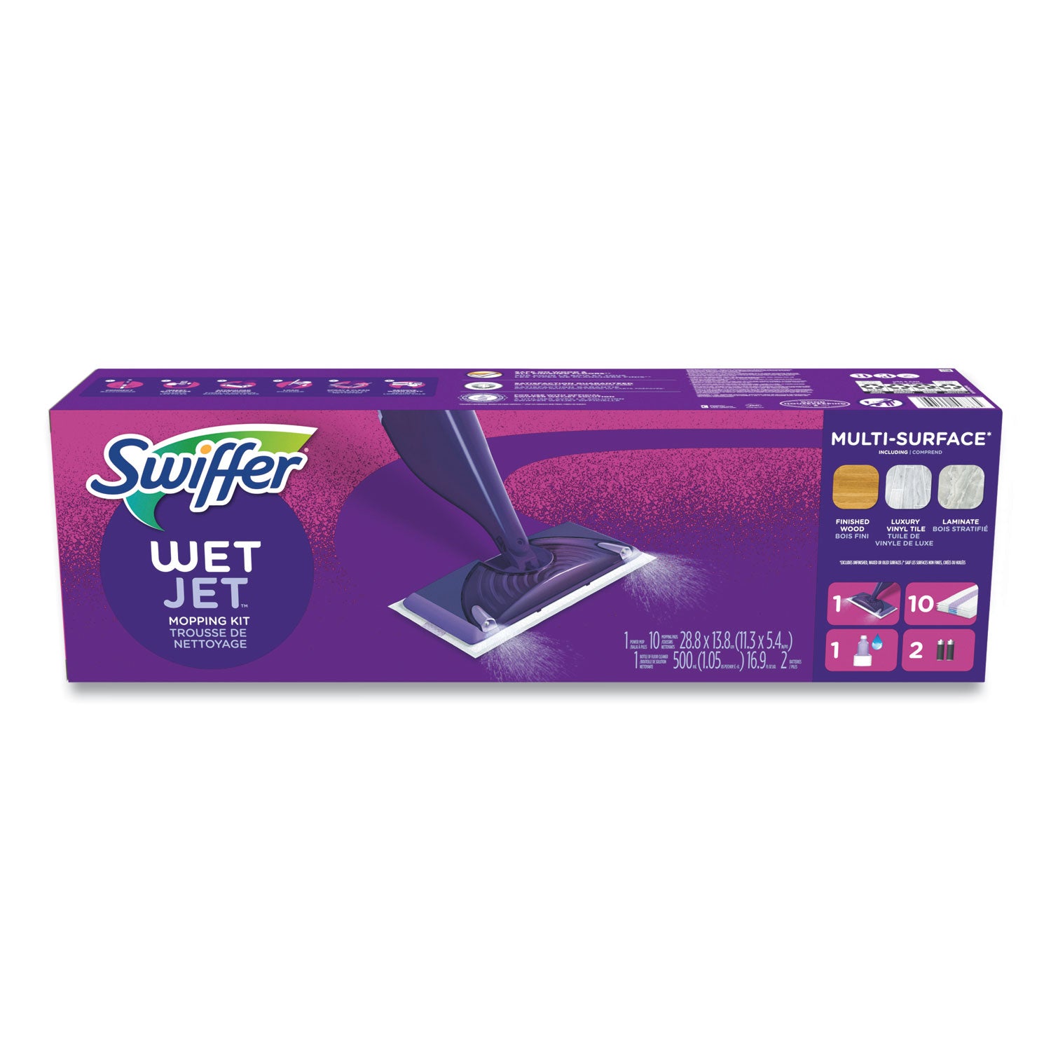 Swiffer® WetJet Mop Starter Kit with 10 Pads and 1 Cleaner, 11.3 x 5.4 Head, Silver Handle