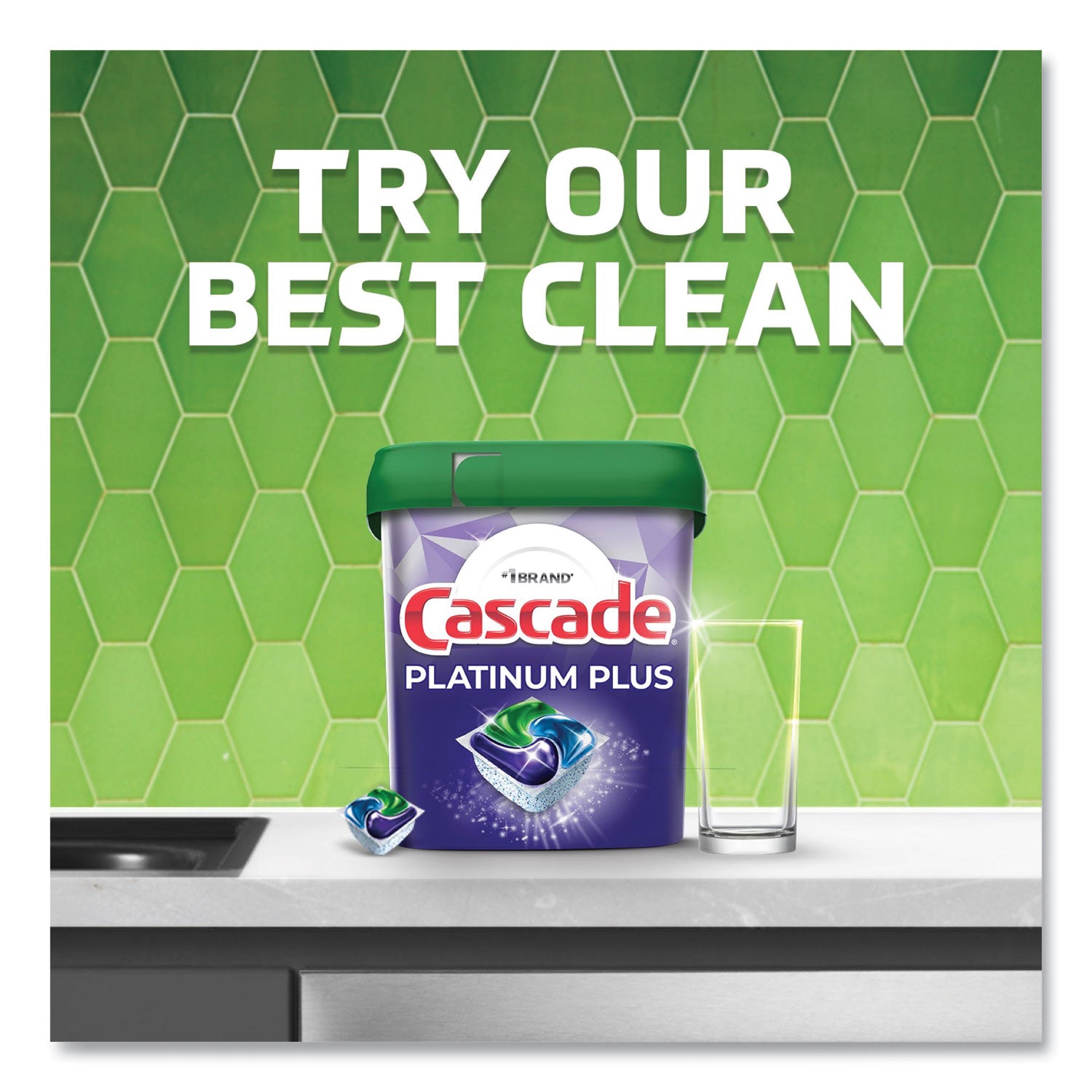 Cascade® Platinum Plus ActionPacs Dishwasher Detergent Pods, Fresh Scent, 20.7 oz Tub, 38/Tub, 6/Carton