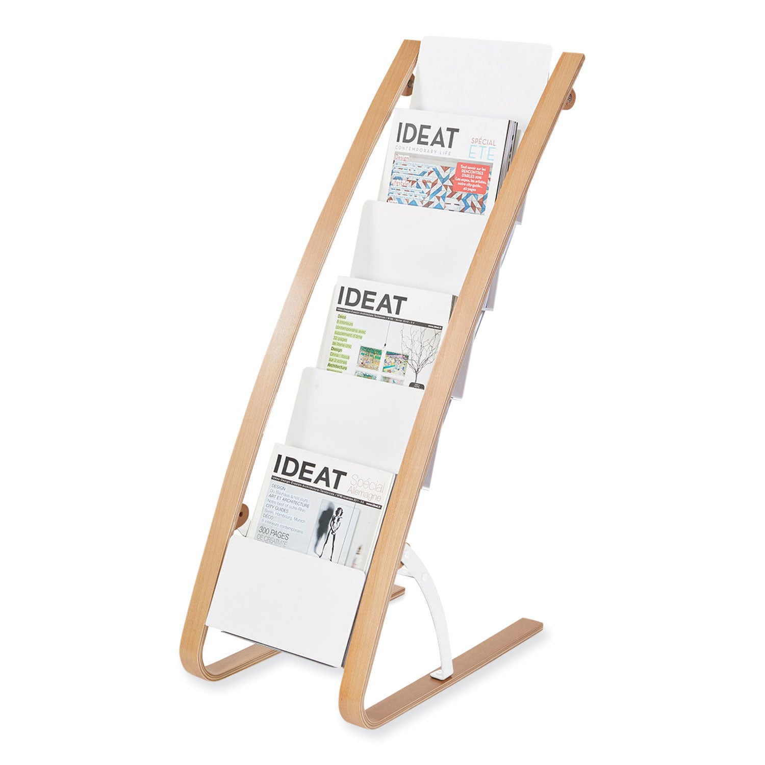 Alba™ Literature Floor Display Rack, 19.68 x 13.38 x 36.61, White/Woodgrain