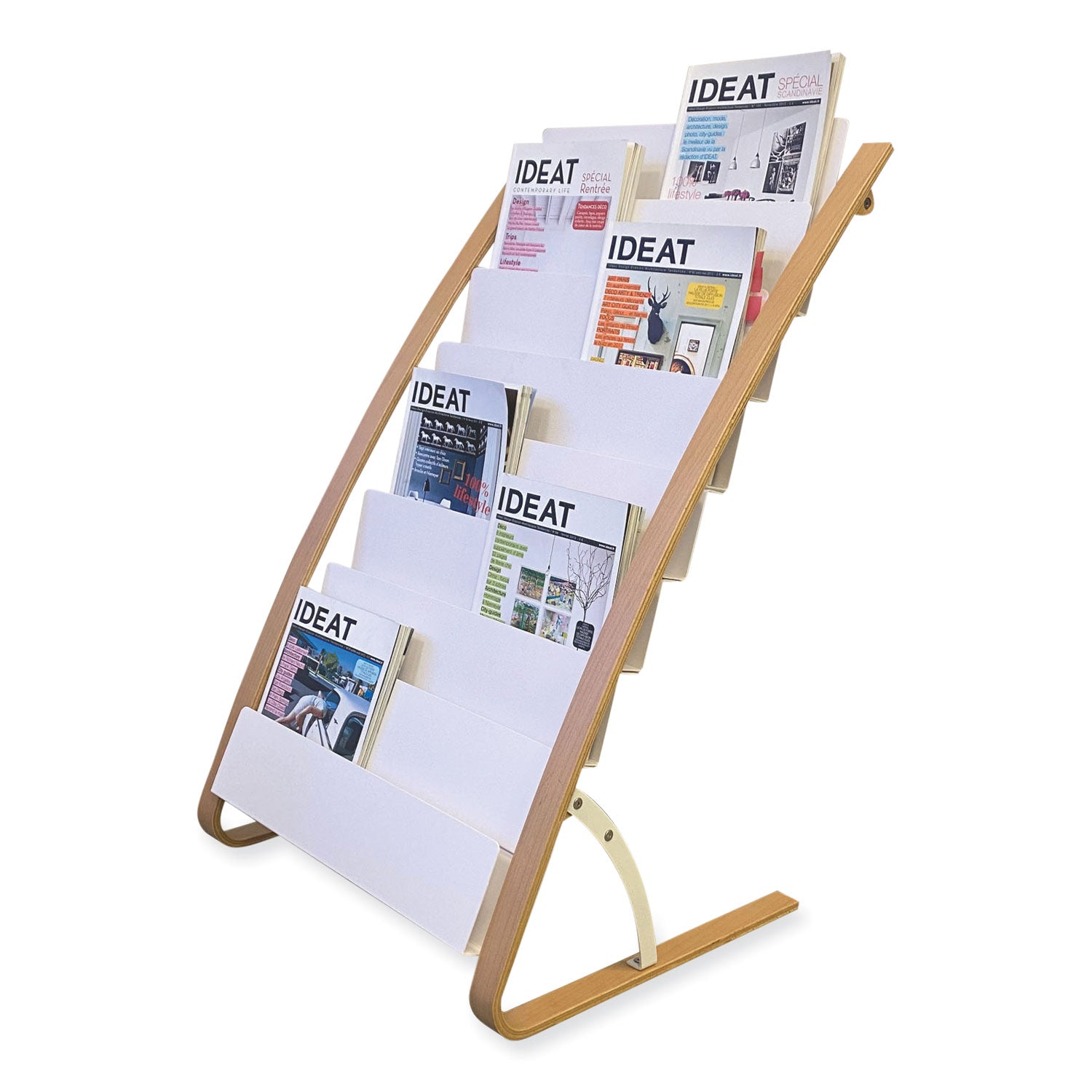 Alba™ Literature Floor Display Rack, 22.8 x 19.69 x 36.61, White/Woodgrain