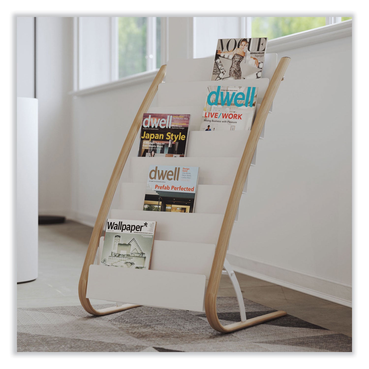 Alba™ Literature Floor Display Rack, 22.8 x 19.69 x 36.61, White/Woodgrain