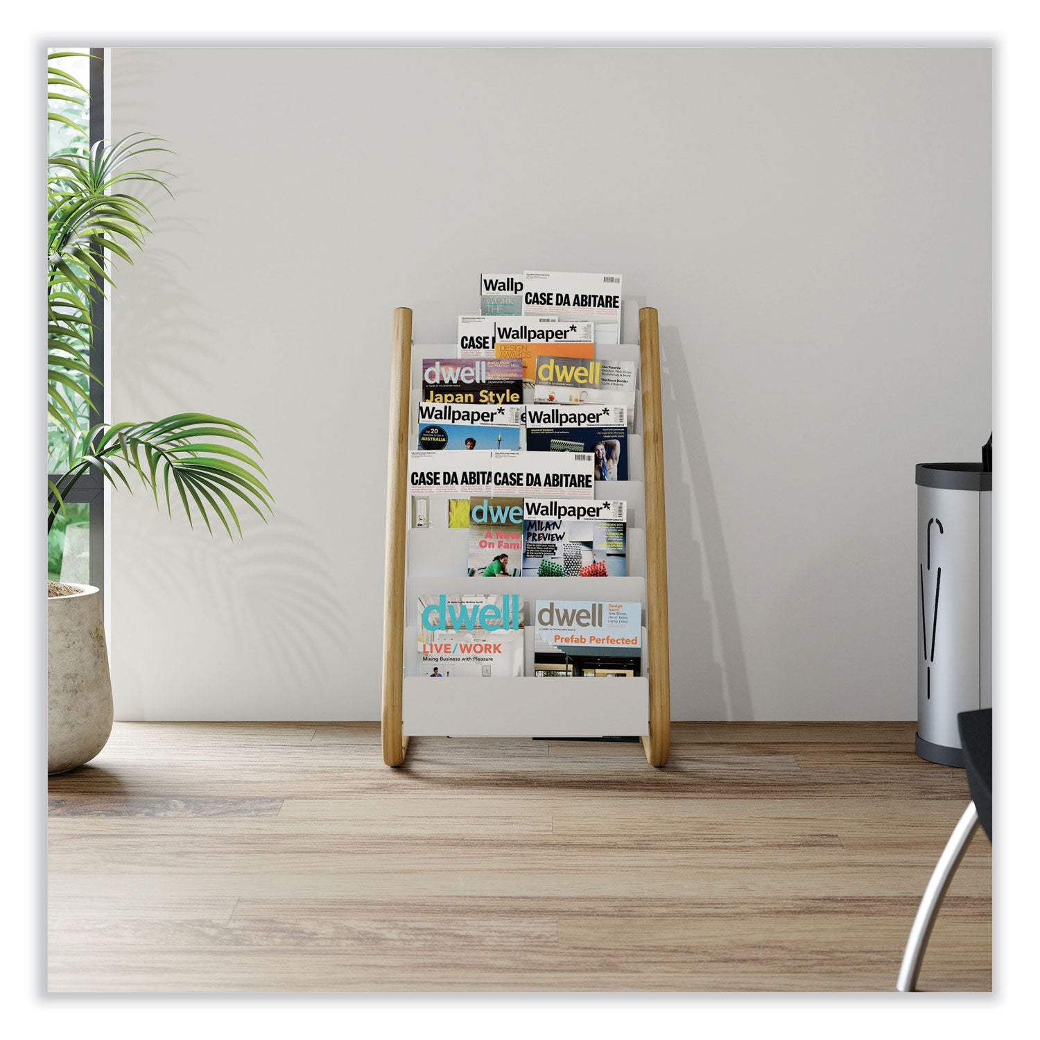 Alba™ Literature Floor Display Rack, 22.8 x 19.69 x 36.61, White/Woodgrain