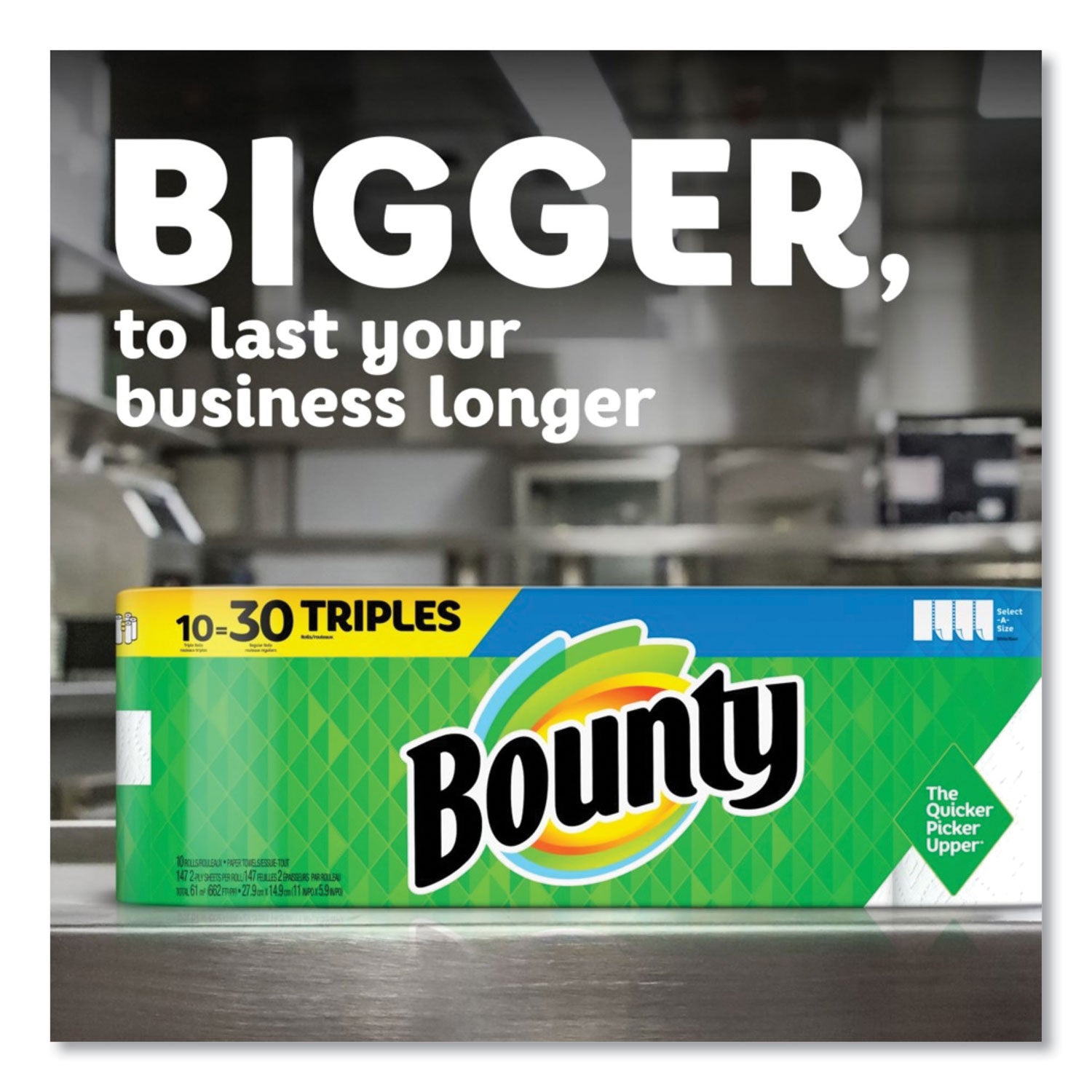 Bounty® Select-a-Size Kitchen Roll Paper Towels, 2-Ply, White, 6 x 11, 135 Sheets/Roll, 8 Triple Rolls/Carton