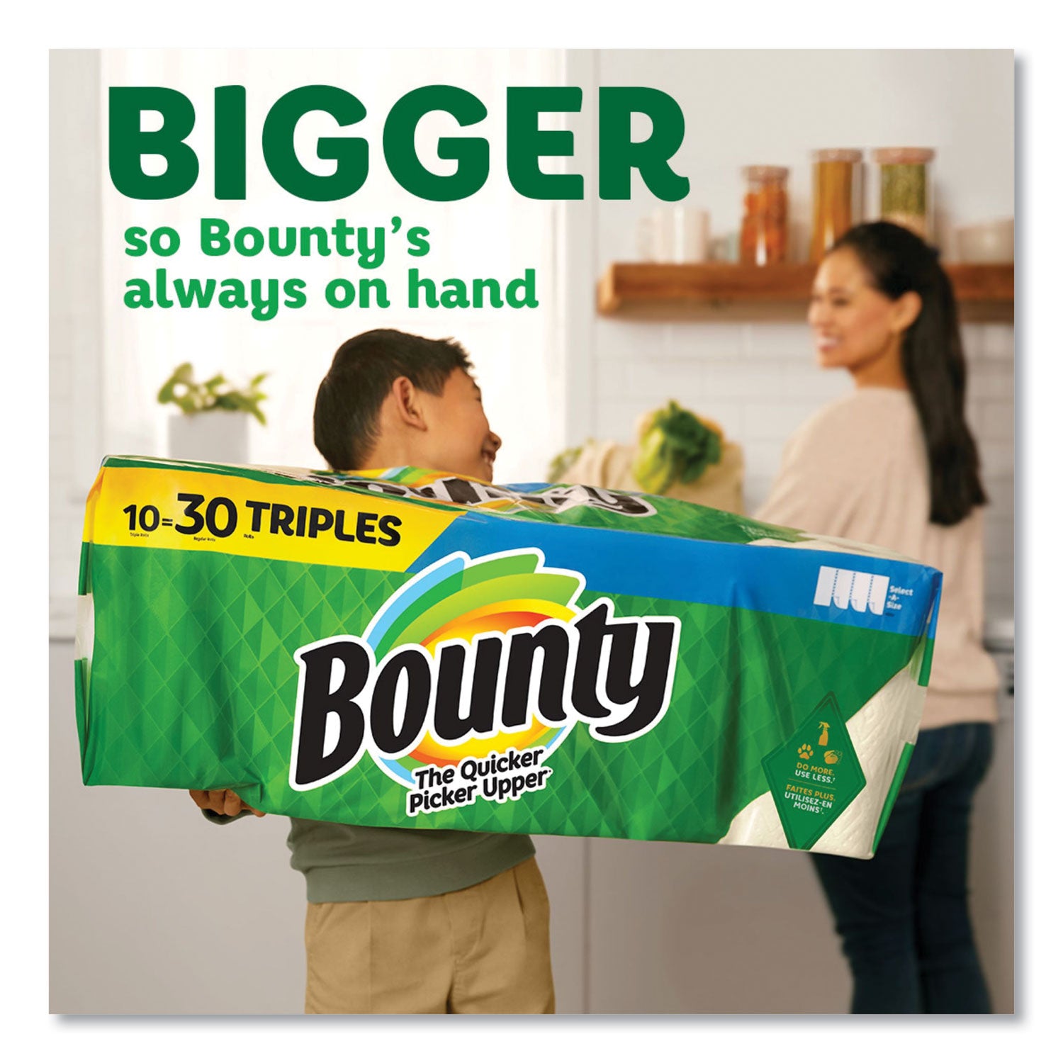 Bounty® Select-a-Size Kitchen Roll Paper Towels, 2-Ply, White, 6 x 11, 135 Sheets/Roll, 8 Triple Rolls/Carton