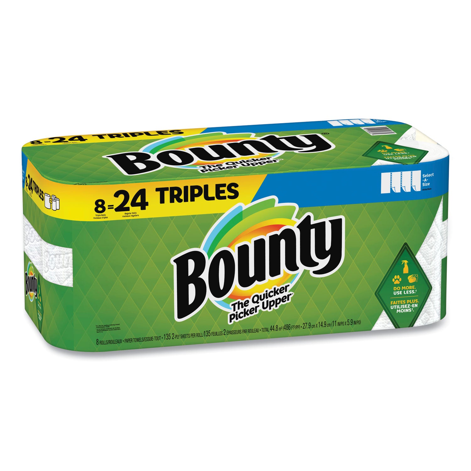 Bounty® Select-a-Size Kitchen Roll Paper Towels, 2-Ply, White, 6 x 11, 135 Sheets/Roll, 8 Triple Rolls/Carton