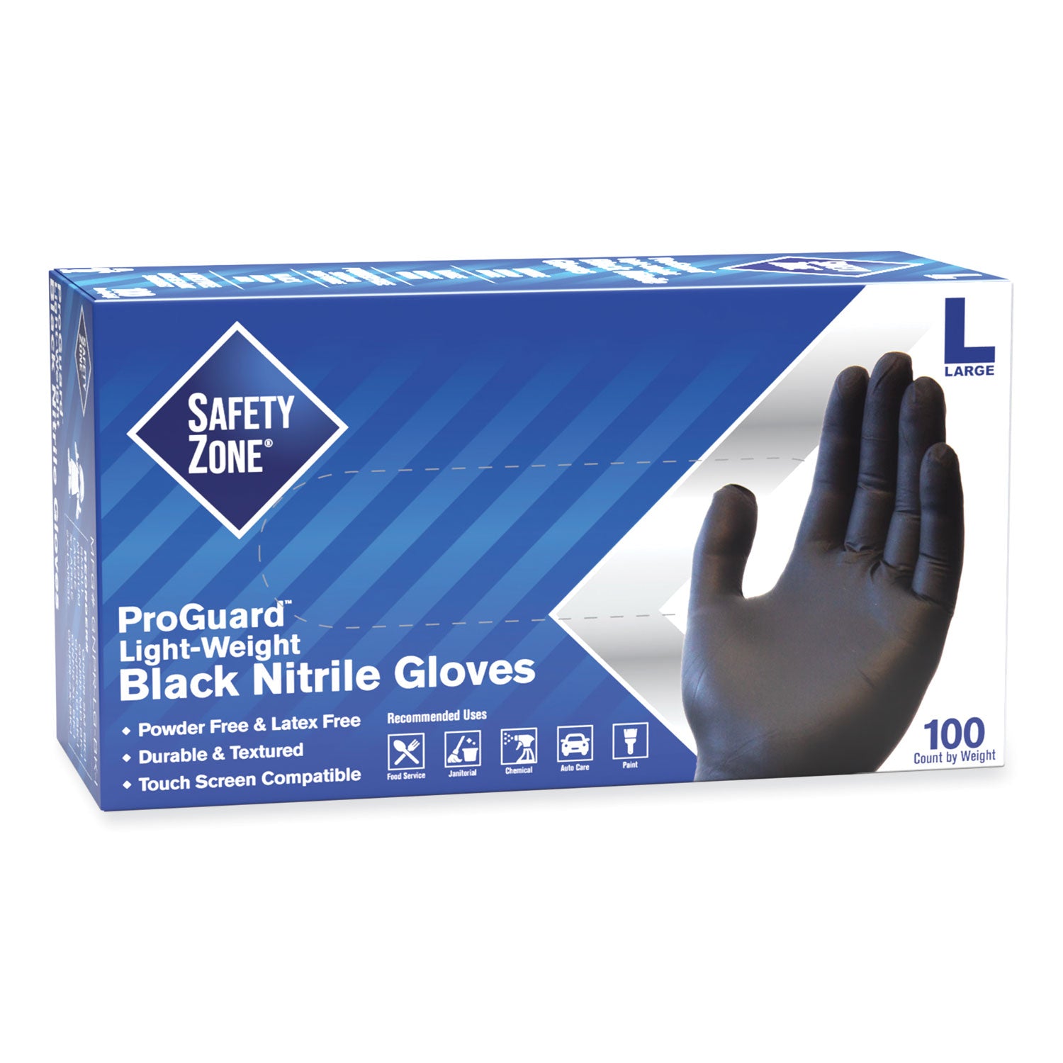 ProGuard Powder Free Nitrile Gloves, Large, Black, 100/Box