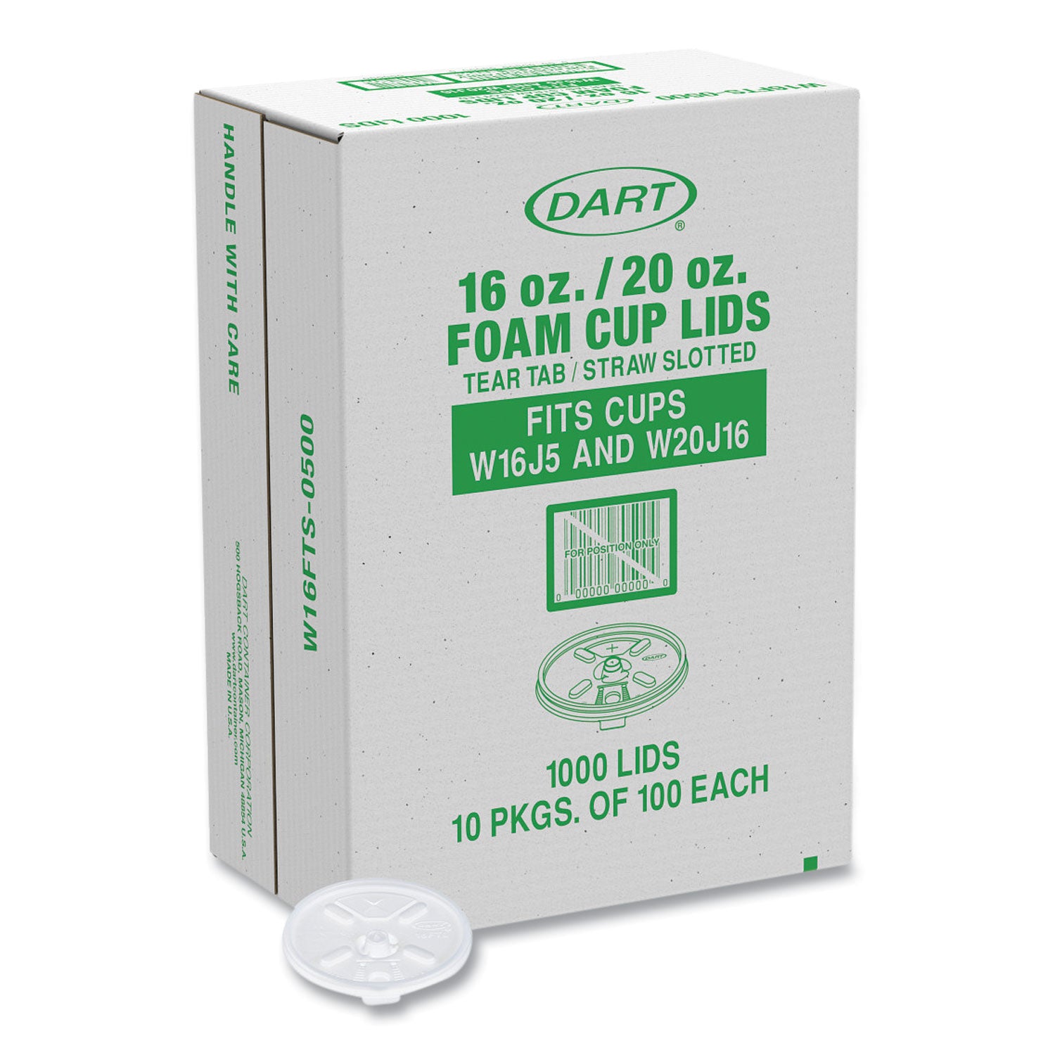 Lids for Foam Cups and Containers, Fits 16 oz, 20 oz Cups, Translucent, 1,000/Carton