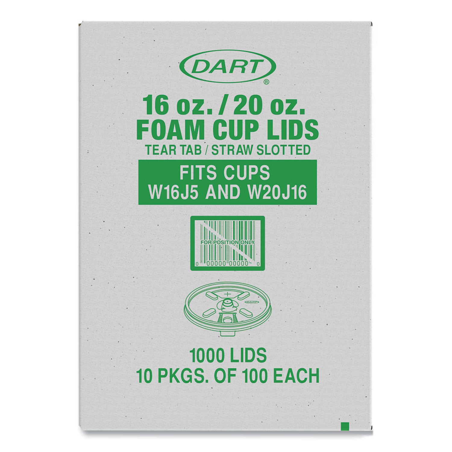 Dart® Lids for Foam Cups and Containers, Fits 16 oz, 20 oz Cups, Translucent, 1,000/Carton