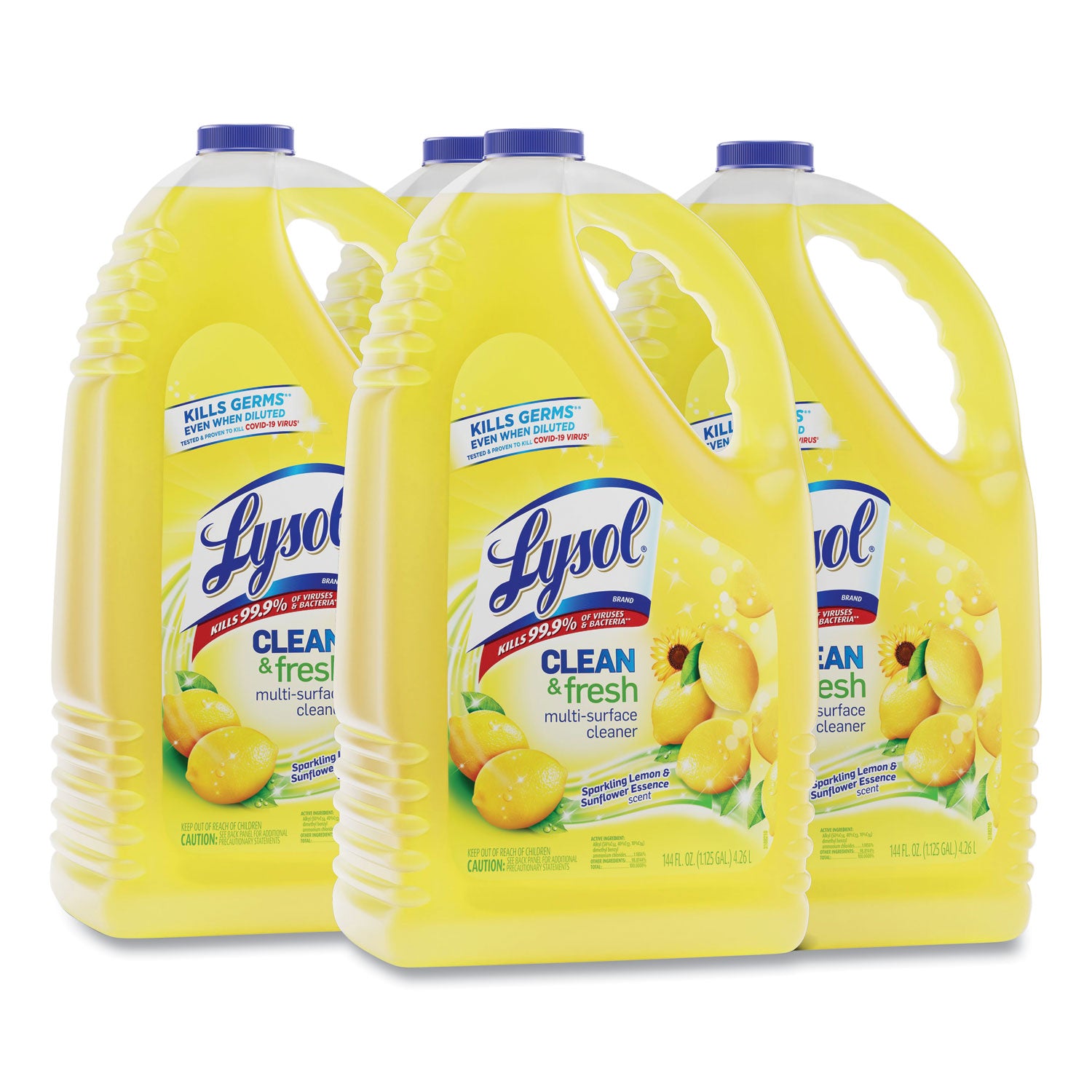 Clean and Fresh Multi-Surface Cleaner, Sparkling Lemon and Sunflower Essence, 144 oz Bottle, 4/Carton