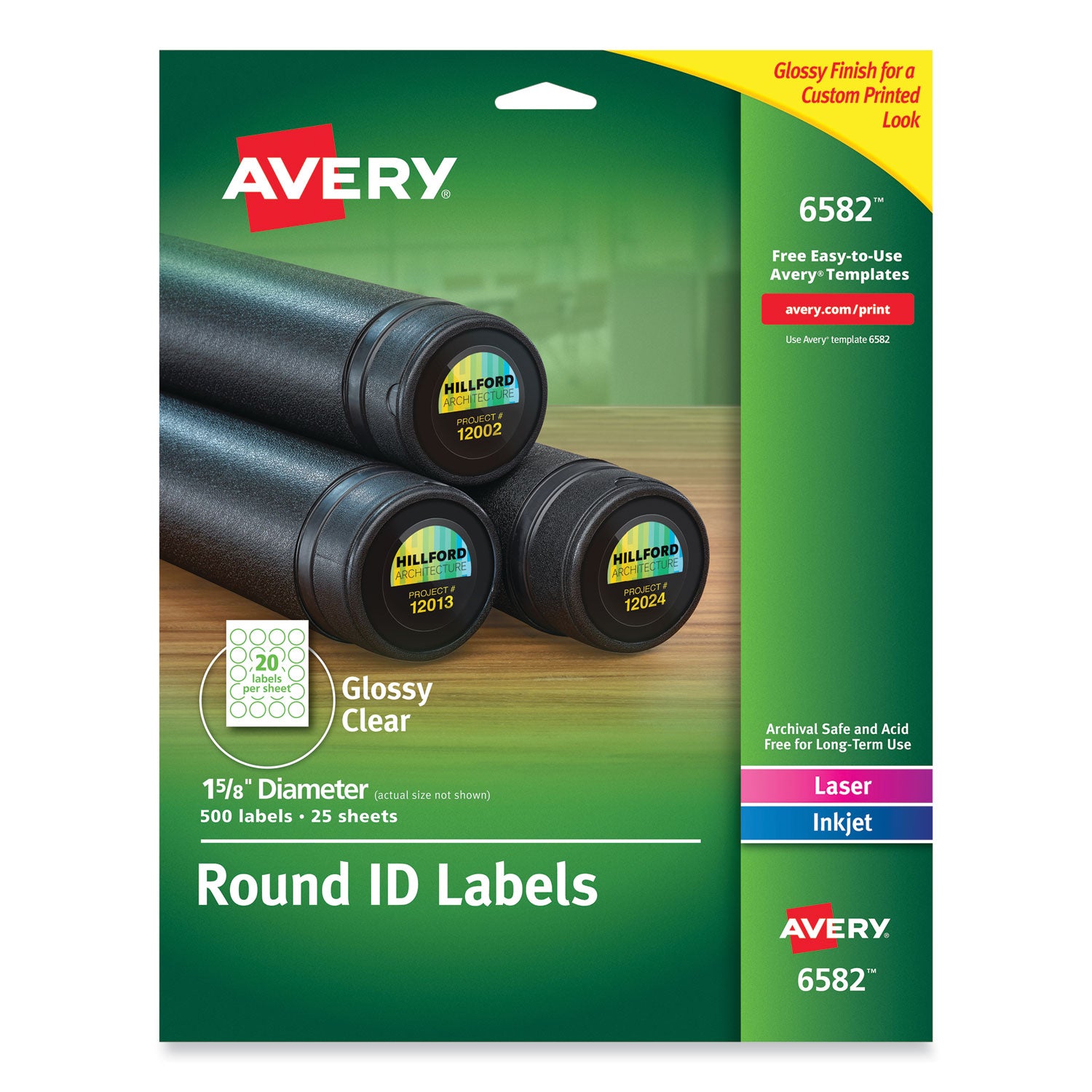 Round Print-to-the Edge Labels with SureFeed and EasyPeel, 1.67" dia, Glossy Clear, 500/PK