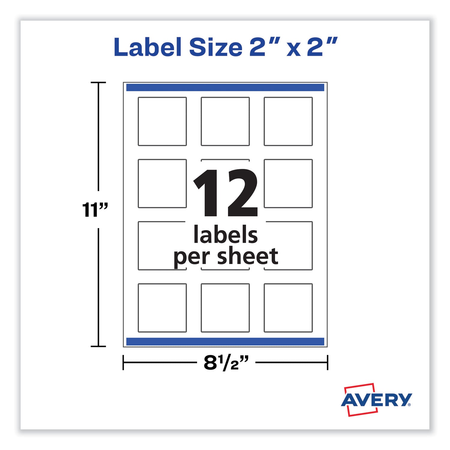 Avery® Laser/Inkjet Media Labels, Inkjet/Laser Printers, 2 x 2, White, 12 Labels/Sheet, 10 Sheets/Pack