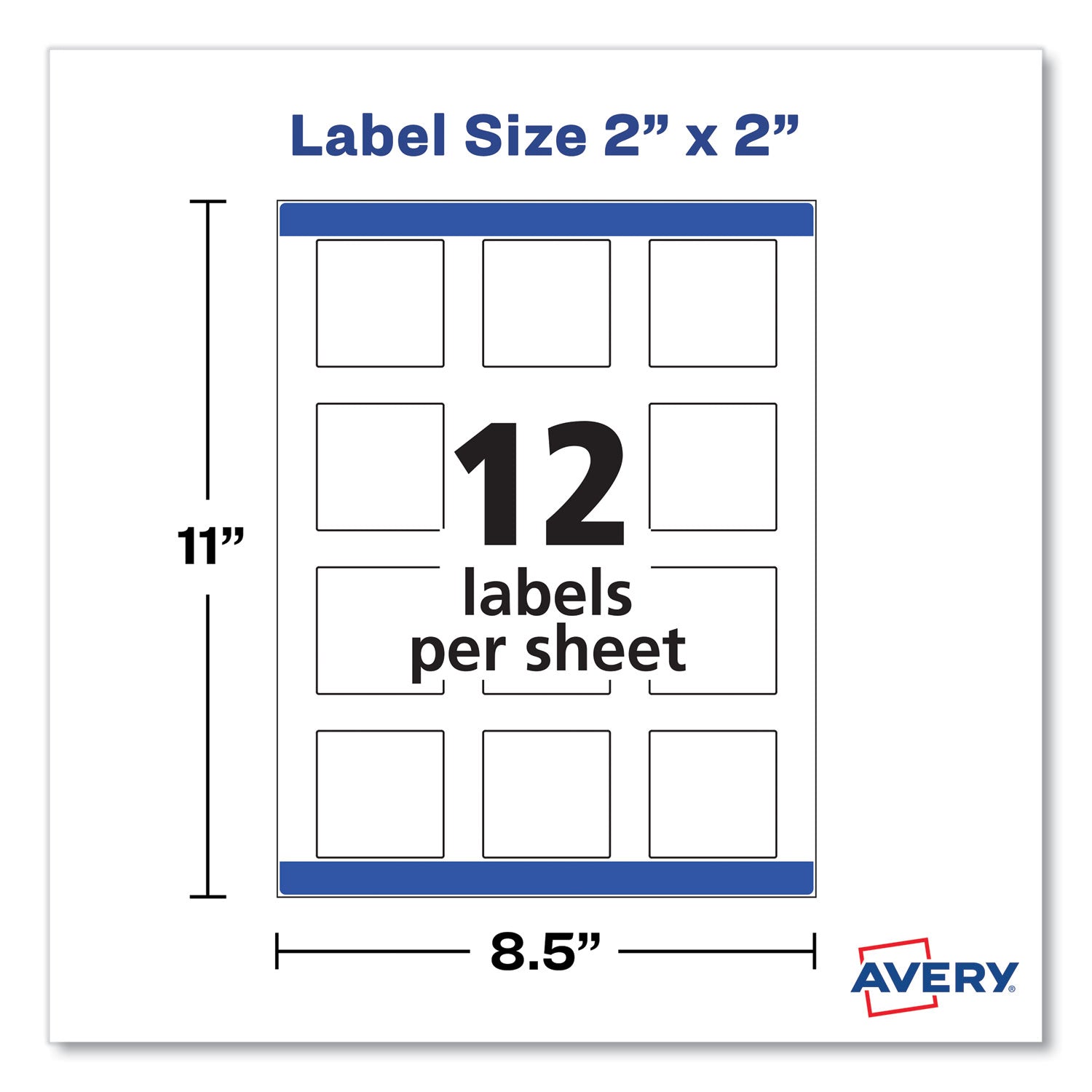 Avery® Square Labels with Sure Feed and TrueBlock, 2 x 2, White, 300/Pack