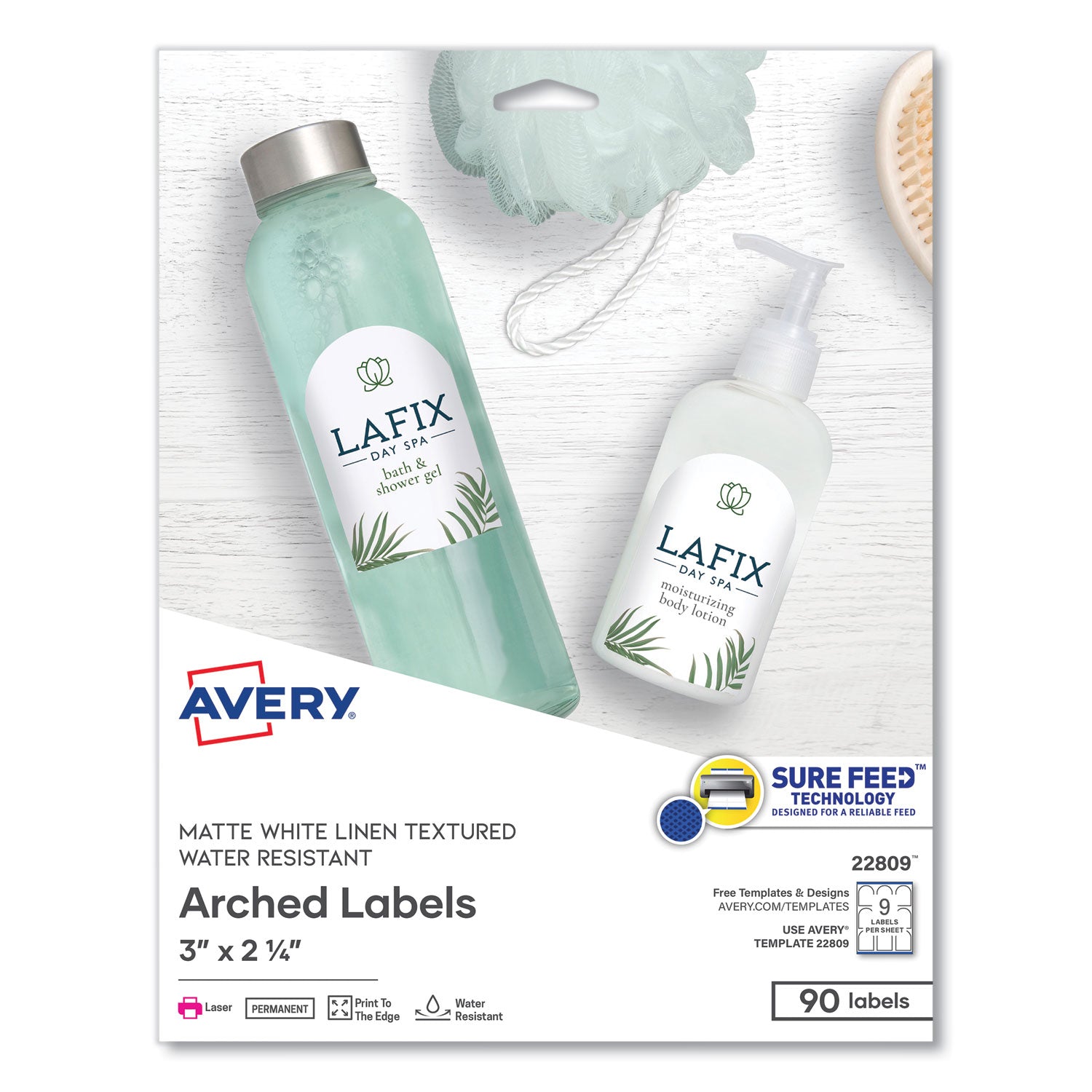 Textured Arched Print-to-the-Edge Labels, Laser Printers, 3 x 2.25, White, 9/Sheet, 10 Sheets/Pack