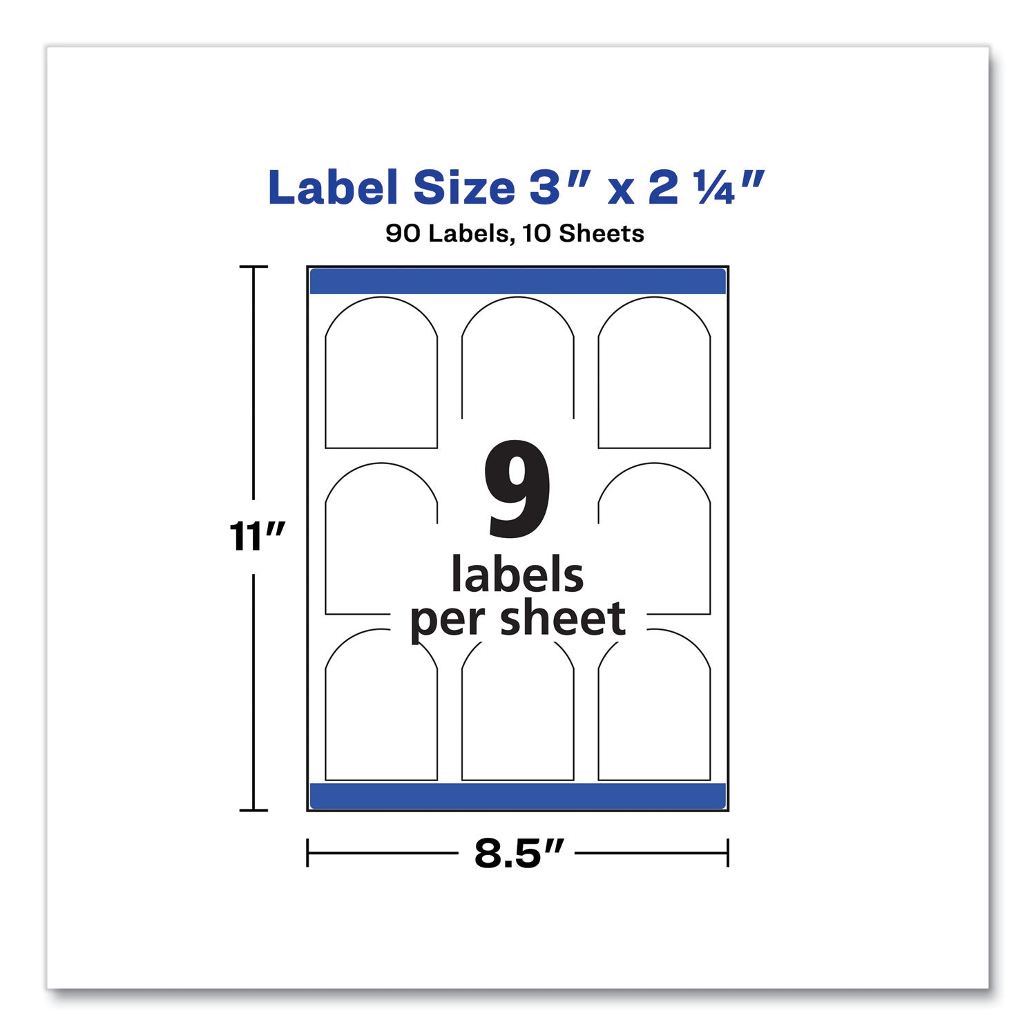 Avery® Textured Arched Print-to-the-Edge Labels, Laser Printers, 3 x 2.25, White, 9/Sheet, 10 Sheets/Pack