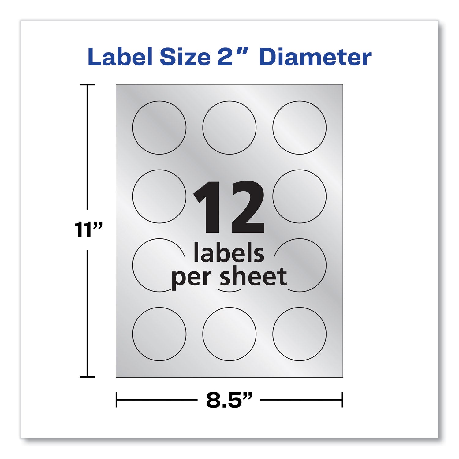 Avery® Round Labels, Inkjet Printers, 2" dia, Silver, 12/Sheet, 8 Sheets/Pack