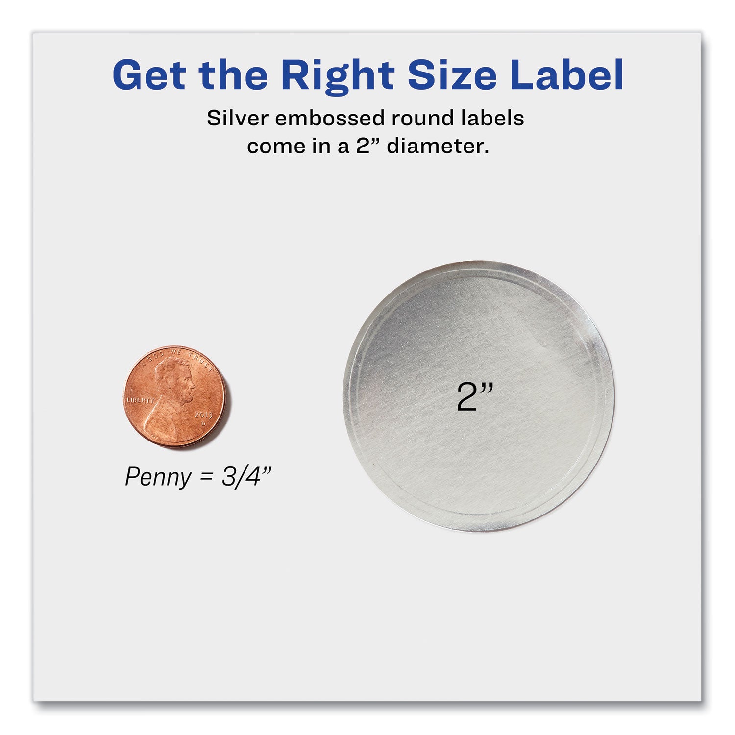 Avery® Round Labels, Inkjet Printers, 2" dia, Silver, 12/Sheet, 8 Sheets/Pack