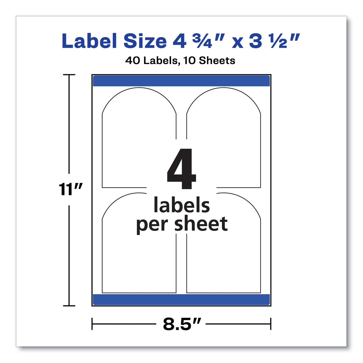 Avery® Textured Arched Print-to-the-Edge Labels, Laser Printers, 4.75 x 3.5, White, 4/Sheet, 10 Sheets/Pack