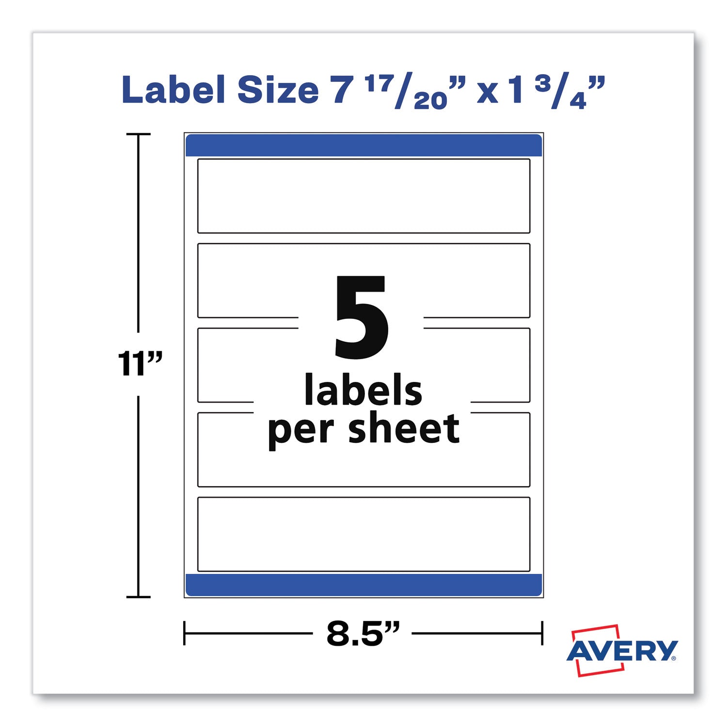 Avery® Rectangle Labels, Inkjet/Laser Printers, 7.85 x 1.75, Textured White, 5/Sheet, 10 Sheets/Pack