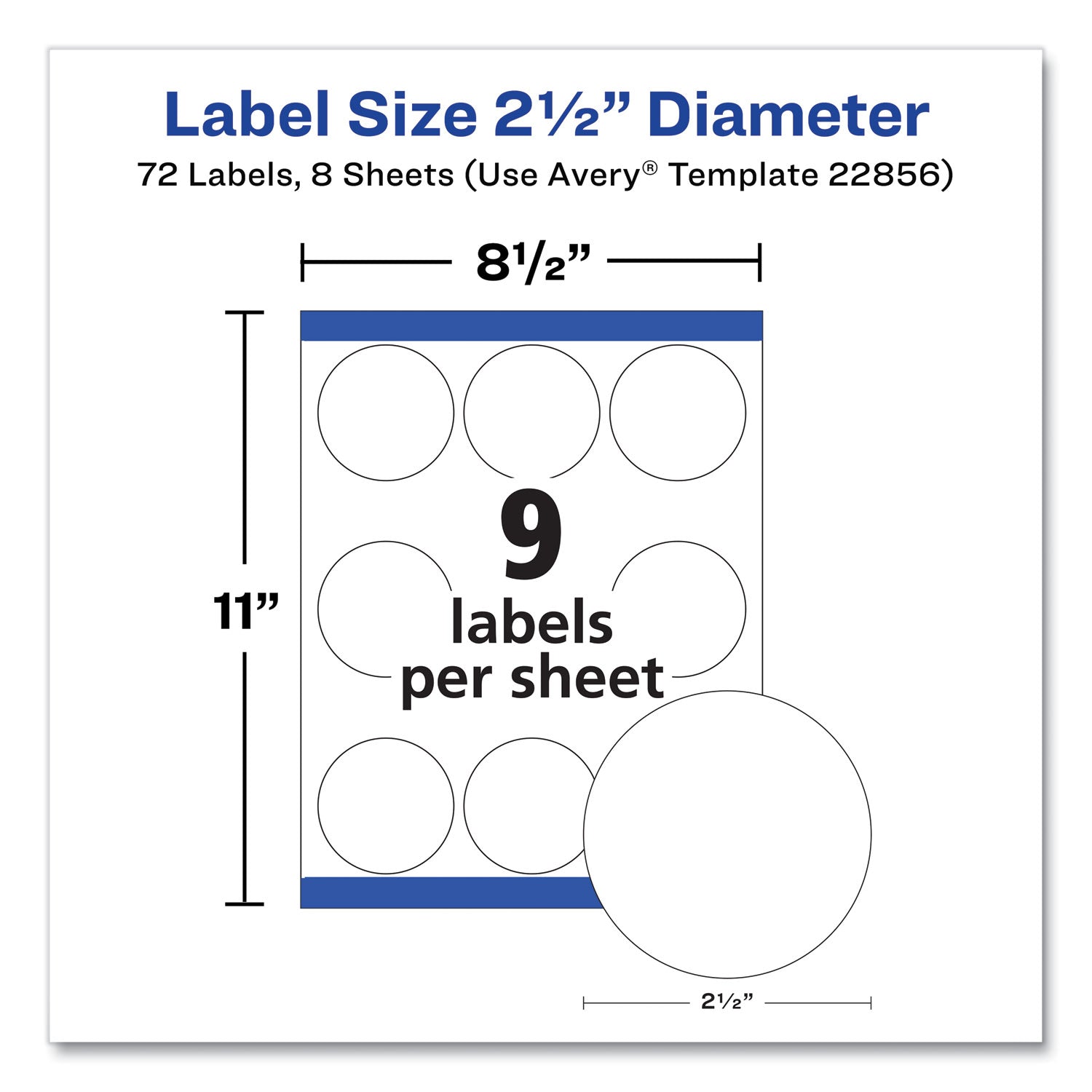 Avery® Durable White ID Labels w/ Sure Feed, 2.5" dia, White, 72/Pk