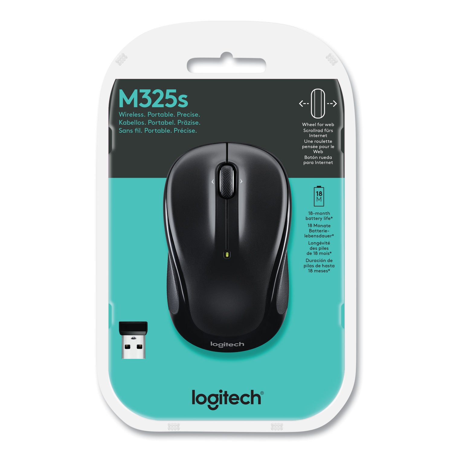 Logitech® M325S Wireless Mouse, 2.4 GHz Frequency, 32.8 ft Wireless Range, Left/Right Hand Use, Black