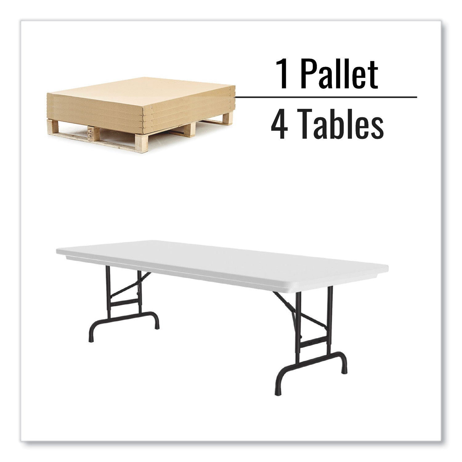 Correll® Adjustable Folding Tables, Rectangular, 72" x 30" x 22" to 32", Gray Granite Top, Black Legs, 4/Pallet