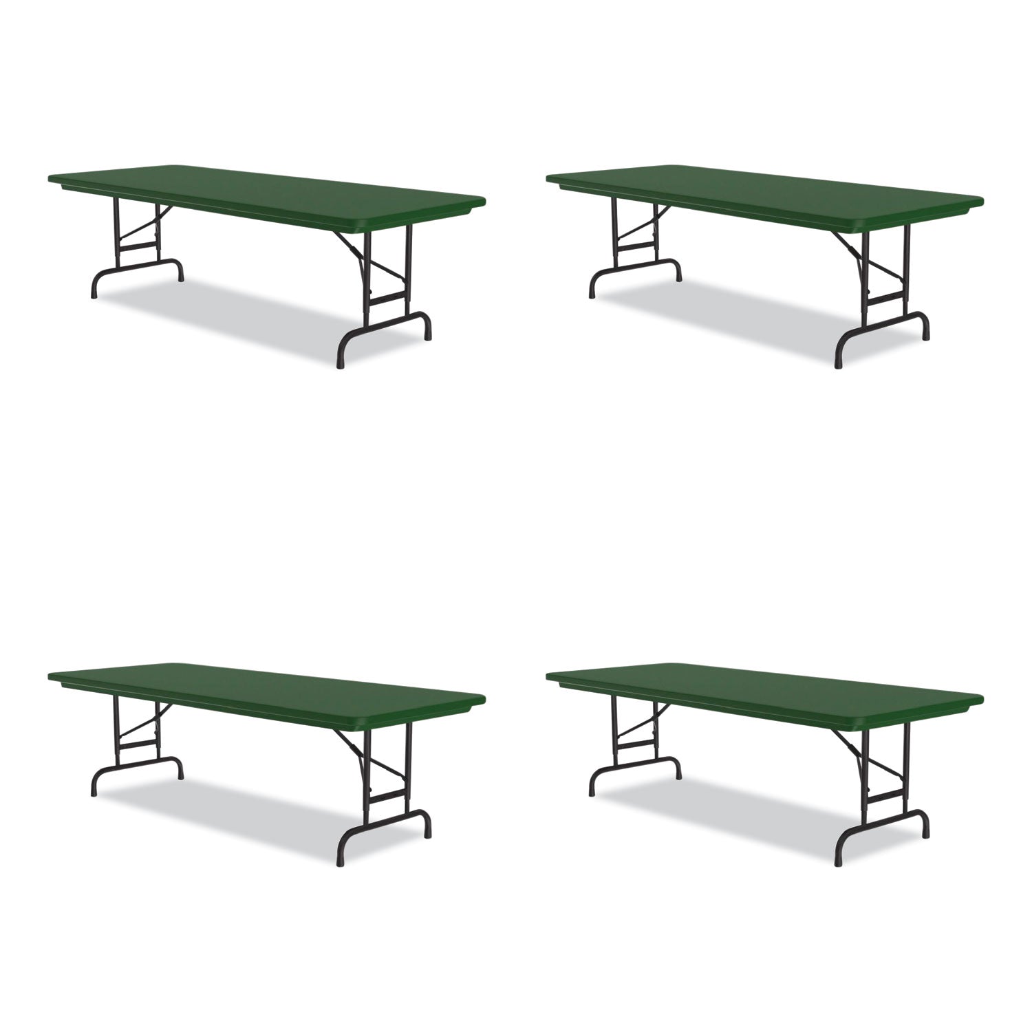 Adjustable Folding Tables, Rectangular, 72" x 30" x 22" to 32", Green Top, Black Base, 4/Pallet