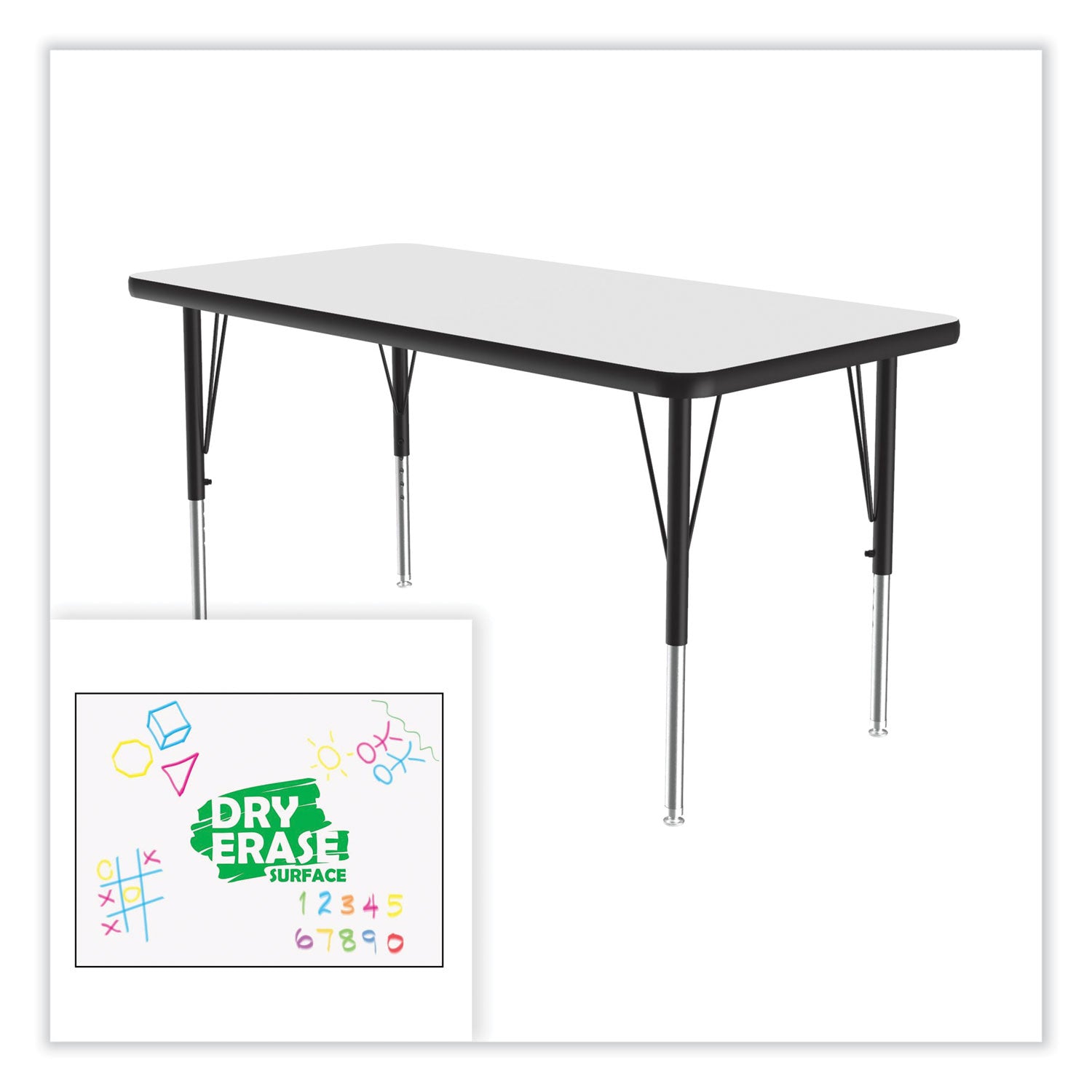 Correll® Markerboard Activity Tables, Rectangular, 60" x 24" x 19" to 29", White Top, Black Legs, 4/Pallet