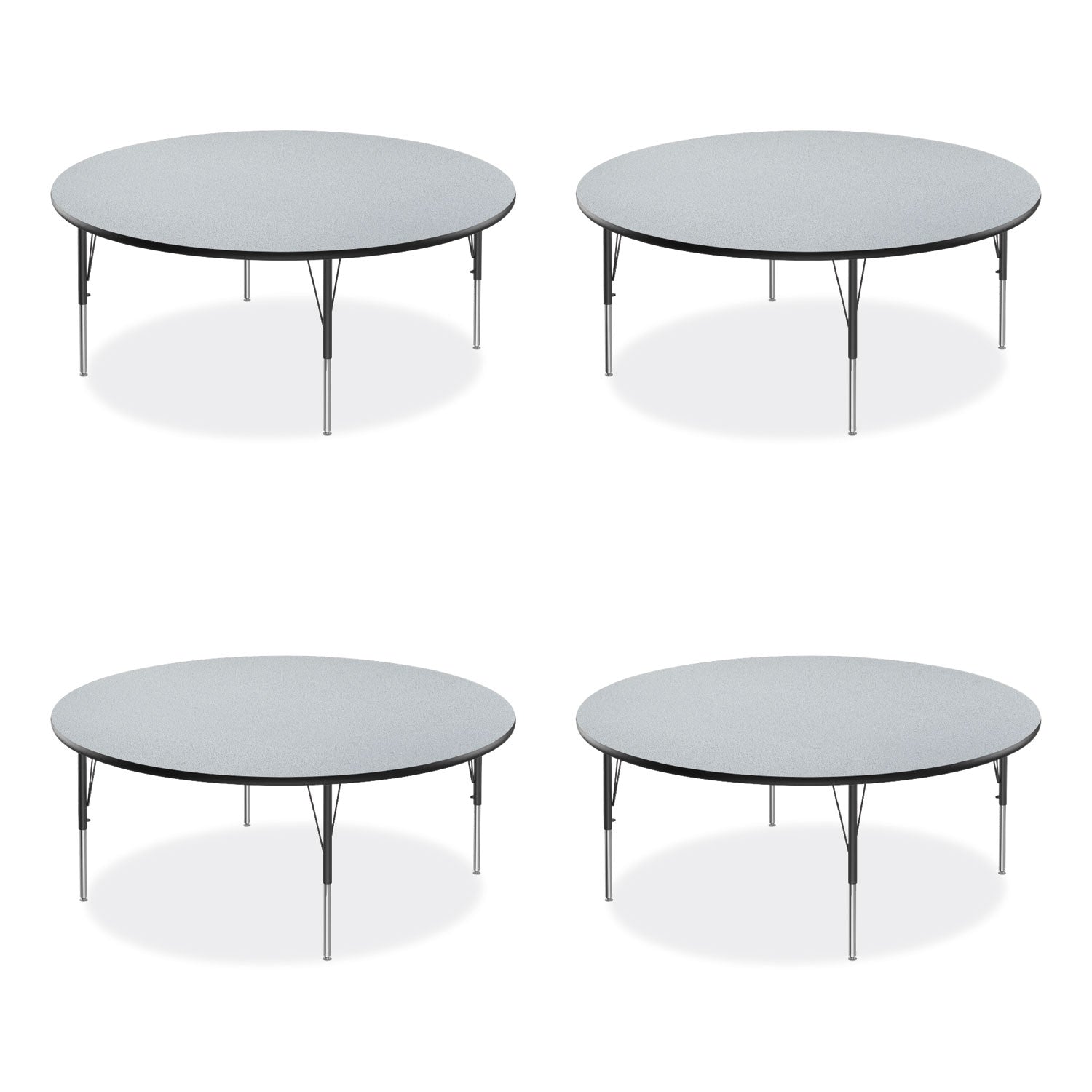 Height Adjustable Activity Table, Round, 60" x 19" to 29", Gray Granite Top, Black Legs, 4/Pallet